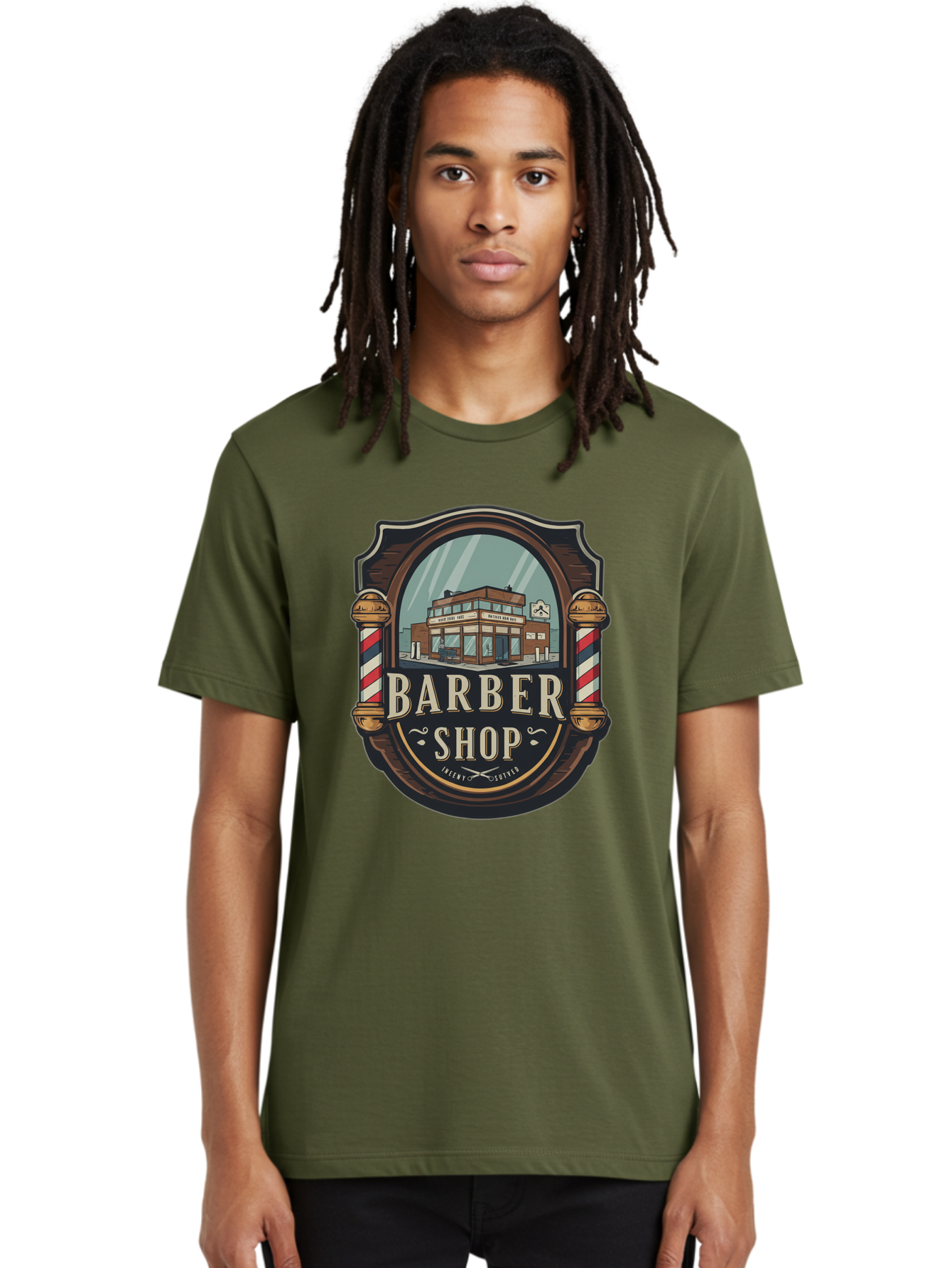 Barber-Shop-2 Men'S Graphic Tee, 100% Cotton, Comfortable Casual Summer Wear, Machine Washable, Barber Shop Logo, Vintage Barber Pole, Retro Style, Men'S Grooming, Barber Shop Sign, Classic Design, Ornate Details, Barber Shop Illustration Bac609