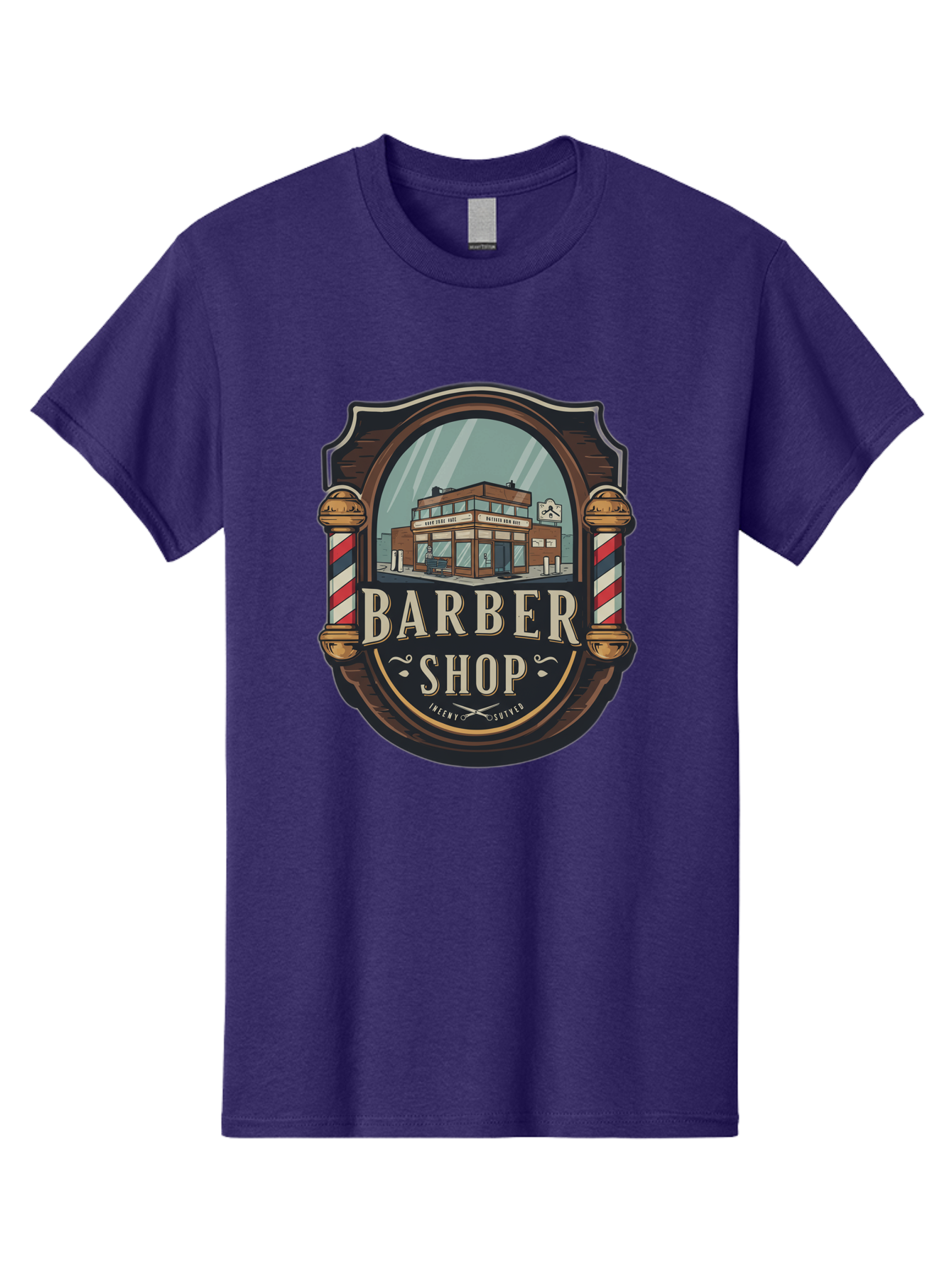 Barber-Shop-2 Men'S Graphic Tee, 100% Cotton, Comfortable Casual Summer Wear, Machine Washable, Barber Shop Logo, Vintage Barber Pole, Retro Style, Men'S Grooming, Barber Shop Sign, Classic Design, Ornate Details, Barber Shop Illustration Bac609