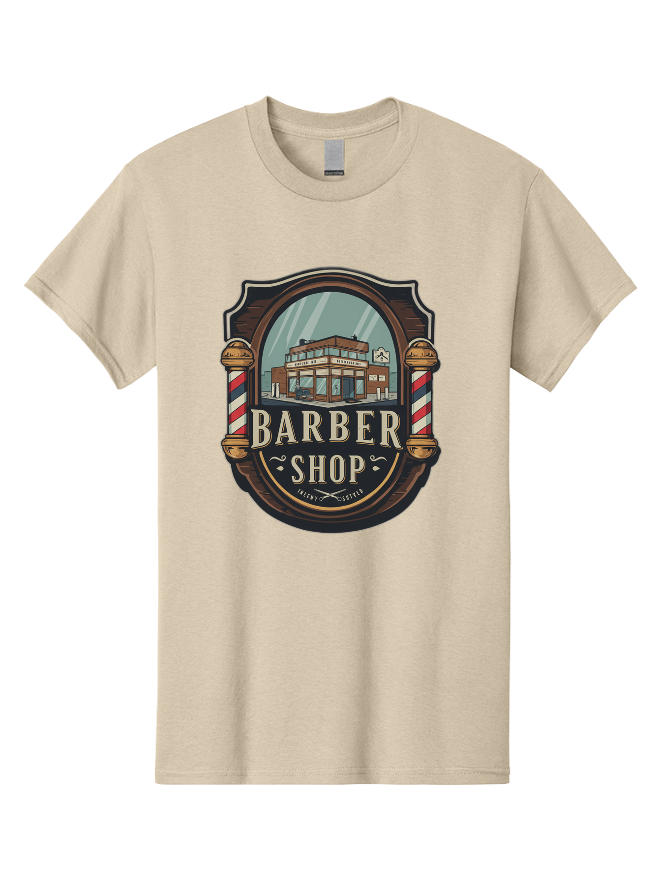 Barber-Shop-2 Men'S Graphic Tee, 100% Cotton, Comfortable Casual Summer Wear, Machine Washable, Barber Shop Logo, Vintage Barber Pole, Retro Style, Men'S Grooming, Barber Shop Sign, Classic Design, Ornate Details, Barber Shop Illustration Bac609