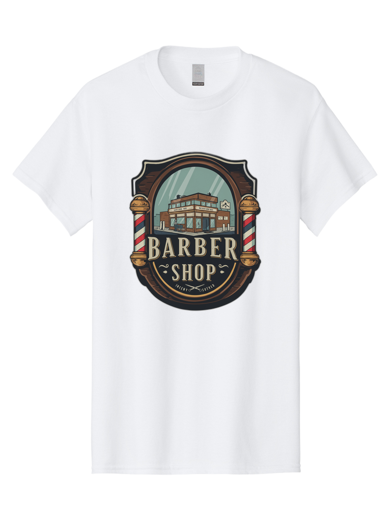 Barber-Shop-2 Men'S Graphic Tee, 100% Cotton, Comfortable Casual Summer Wear, Machine Washable, Barber Shop Logo, Vintage Barber Pole, Retro Style, Men'S Grooming, Barber Shop Sign, Classic Design, Ornate Details, Barber Shop Illustration Bac609