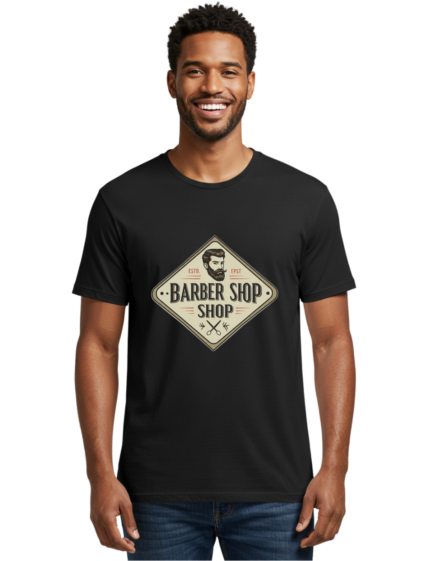 Barber-Shop-Shop Men'S Graphic Tee, 100% Cotton, Comfortable Casual Summer Wear, Machine Washable, Barber Shop Logo, Vintage Style, Men'S Grooming, Beard Care, Haircutting Scissors, Retro Signage, Classic Barber Bac610