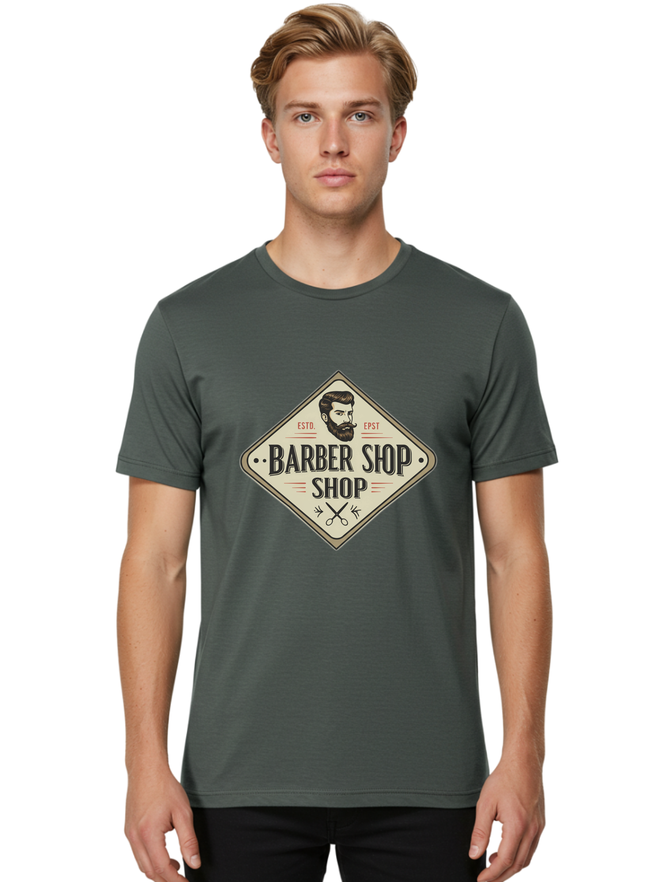 Barber-Shop-Shop Men'S Graphic Tee, 100% Cotton, Comfortable Casual Summer Wear, Machine Washable, Barber Shop Logo, Vintage Style, Men'S Grooming, Beard Care, Haircutting Scissors, Retro Signage, Classic Barber Bac610