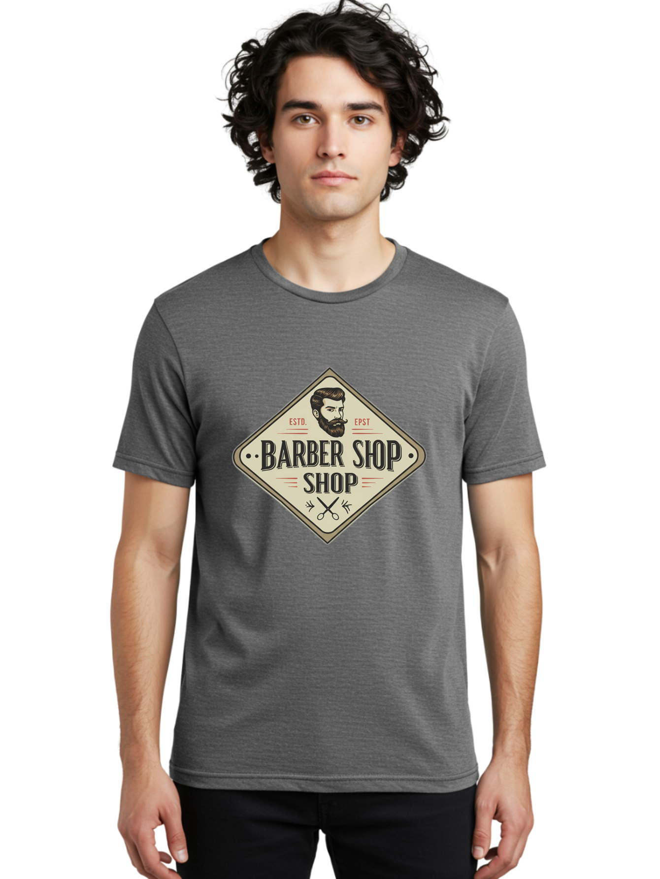 Barber-Shop-Shop Men'S Graphic Tee, 100% Cotton, Comfortable Casual Summer Wear, Machine Washable, Barber Shop Logo, Vintage Style, Men'S Grooming, Beard Care, Haircutting Scissors, Retro Signage, Classic Barber Bac610