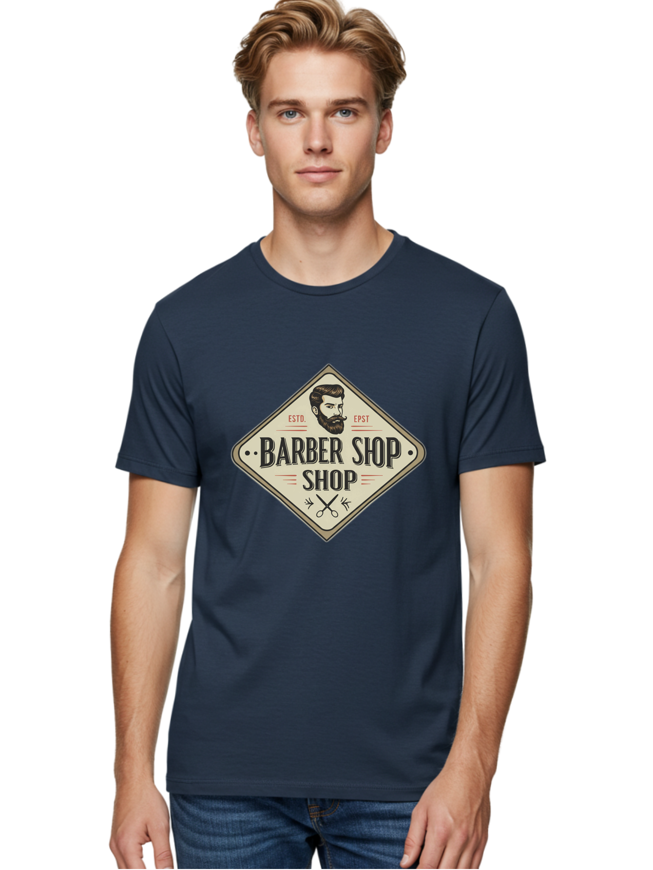 Barber-Shop-Shop Men'S Graphic Tee, 100% Cotton, Comfortable Casual Summer Wear, Machine Washable, Barber Shop Logo, Vintage Style, Men'S Grooming, Beard Care, Haircutting Scissors, Retro Signage, Classic Barber Bac610