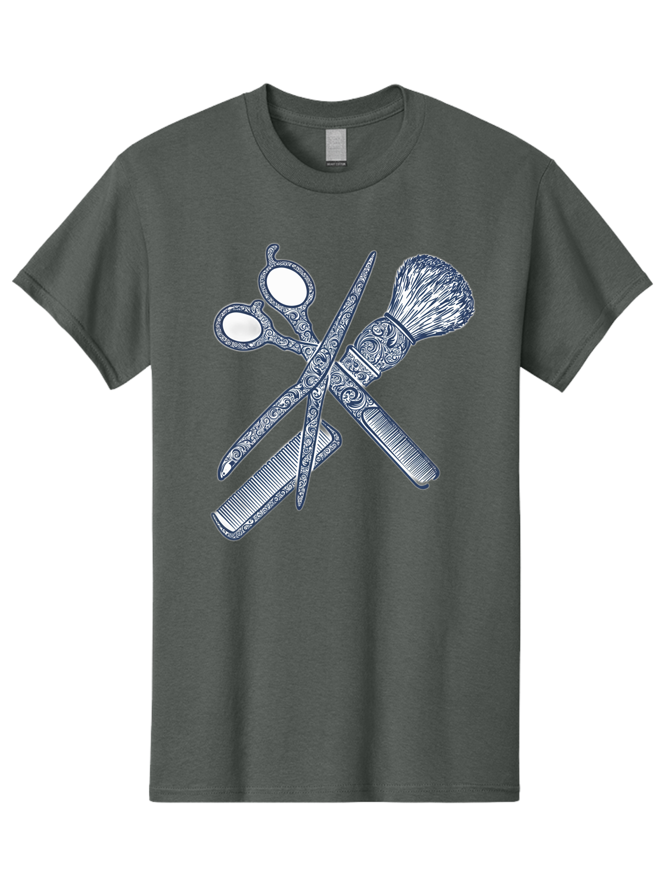 Barber-Tools Men'S Graphic Tee, 100% Cotton, Comfortable Casual Summer Wear, Machine Washable, Barber Scissors, Straight Razor, Shaving Brush, Vintage Grooming, Men'S Grooming, Classic Barber Shop, Antique Styling, Ornate Details, Bac612