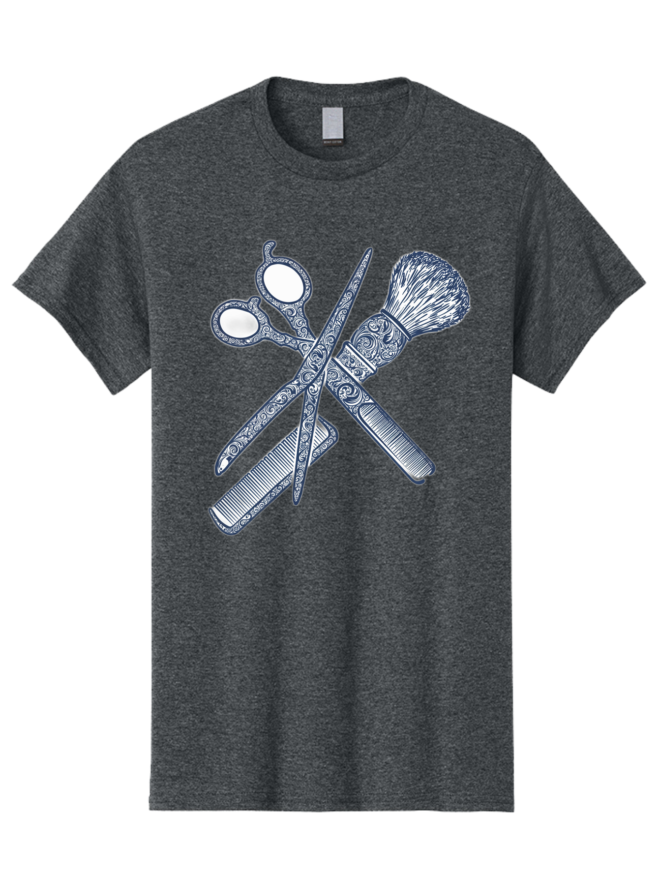 Barber-Tools Men'S Graphic Tee, 100% Cotton, Comfortable Casual Summer Wear, Machine Washable, Barber Scissors, Straight Razor, Shaving Brush, Vintage Grooming, Men'S Grooming, Classic Barber Shop, Antique Styling, Ornate Details, Bac612