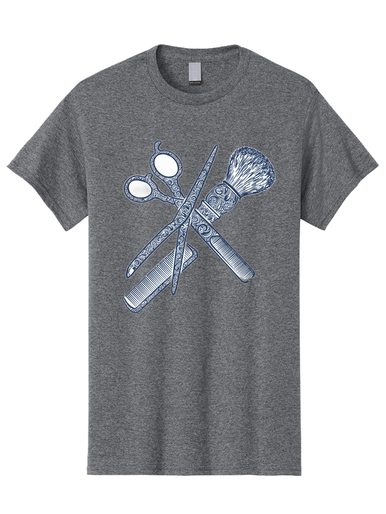 Barber-Tools Men'S Graphic Tee, 100% Cotton, Comfortable Casual Summer Wear, Machine Washable, Barber Scissors, Straight Razor, Shaving Brush, Vintage Grooming, Men'S Grooming, Classic Barber Shop, Antique Styling, Ornate Details, Bac612