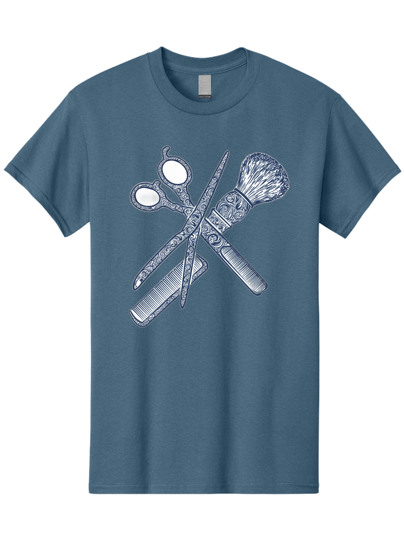 Barber-Tools Men'S Graphic Tee, 100% Cotton, Comfortable Casual Summer Wear, Machine Washable, Barber Scissors, Straight Razor, Shaving Brush, Vintage Grooming, Men'S Grooming, Classic Barber Shop, Antique Styling, Ornate Details, Bac612