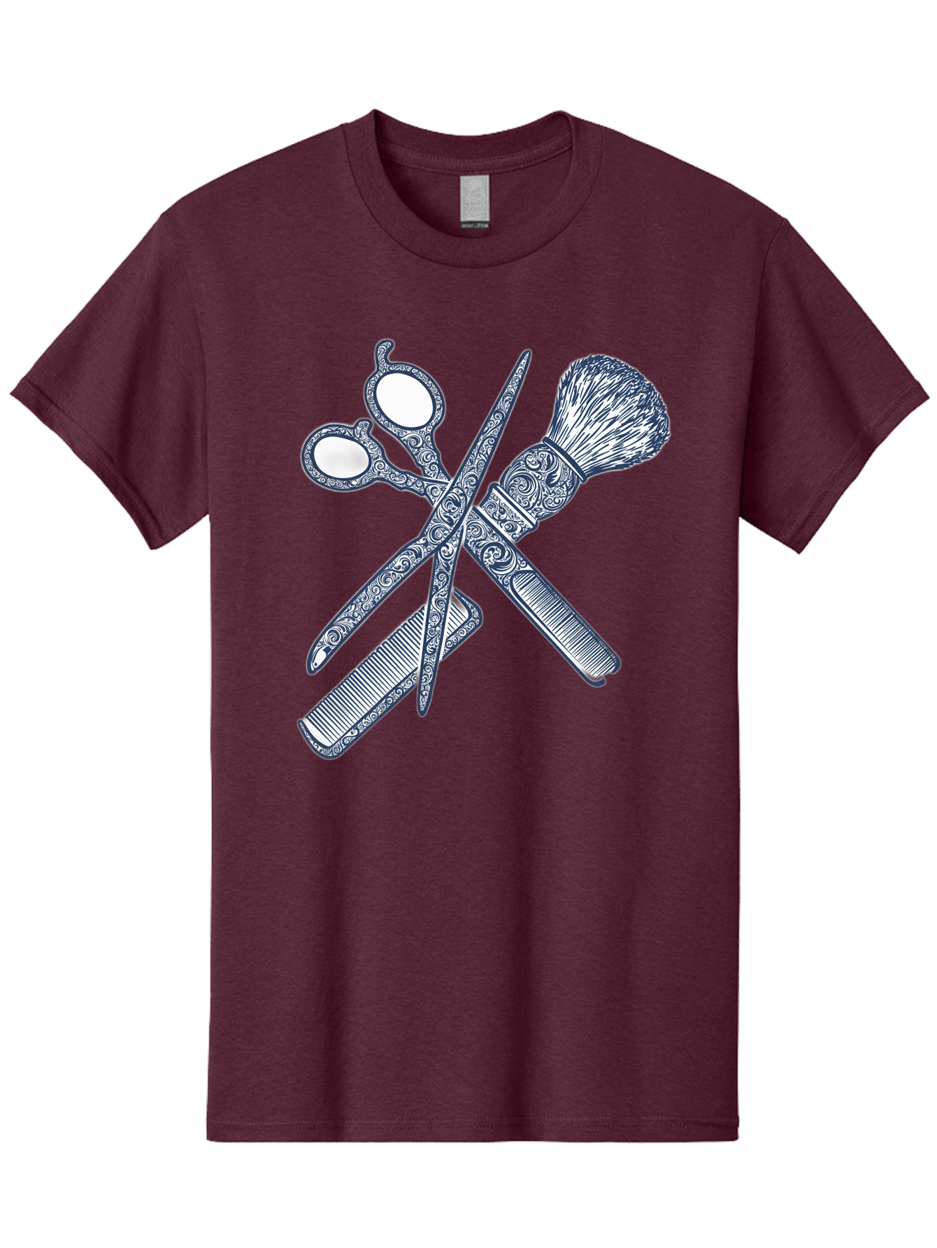 Barber-Tools Men'S Graphic Tee, 100% Cotton, Comfortable Casual Summer Wear, Machine Washable, Barber Scissors, Straight Razor, Shaving Brush, Vintage Grooming, Men'S Grooming, Classic Barber Shop, Antique Styling, Ornate Details, Bac612