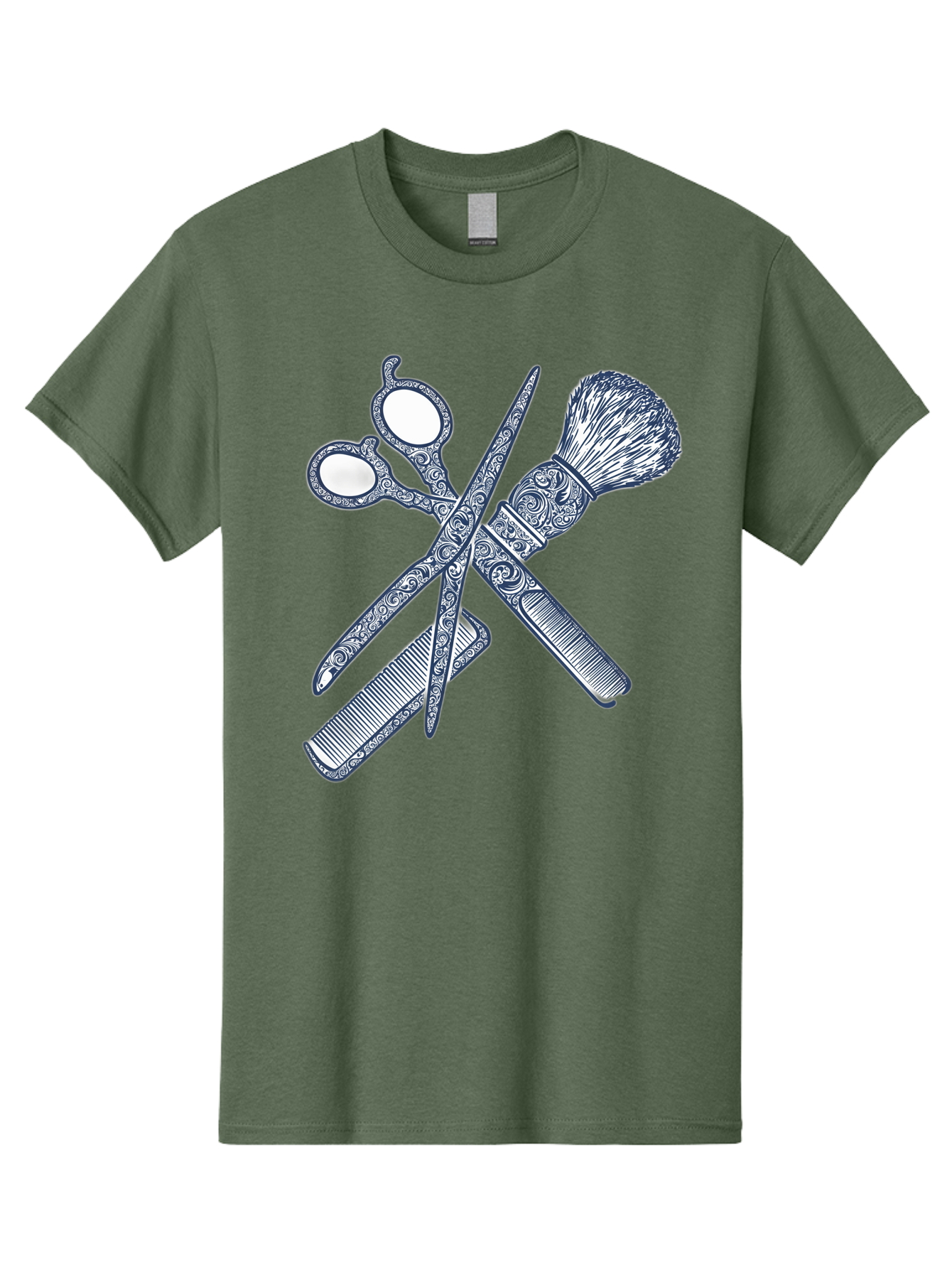 Barber-Tools Men'S Graphic Tee, 100% Cotton, Comfortable Casual Summer Wear, Machine Washable, Barber Scissors, Straight Razor, Shaving Brush, Vintage Grooming, Men'S Grooming, Classic Barber Shop, Antique Styling, Ornate Details, Bac612