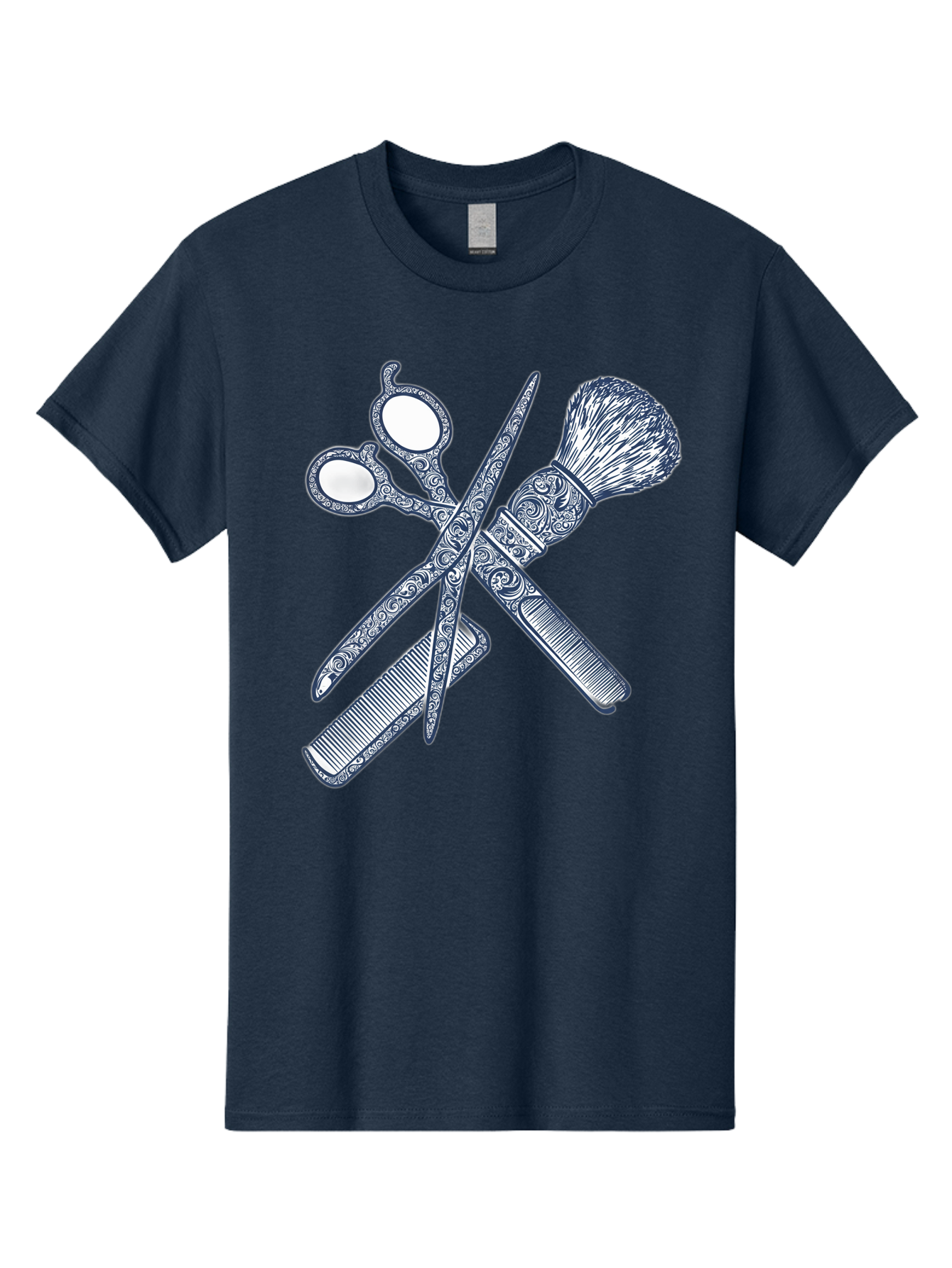 Barber-Tools Men'S Graphic Tee, 100% Cotton, Comfortable Casual Summer Wear, Machine Washable, Barber Scissors, Straight Razor, Shaving Brush, Vintage Grooming, Men'S Grooming, Classic Barber Shop, Antique Styling, Ornate Details, Bac612