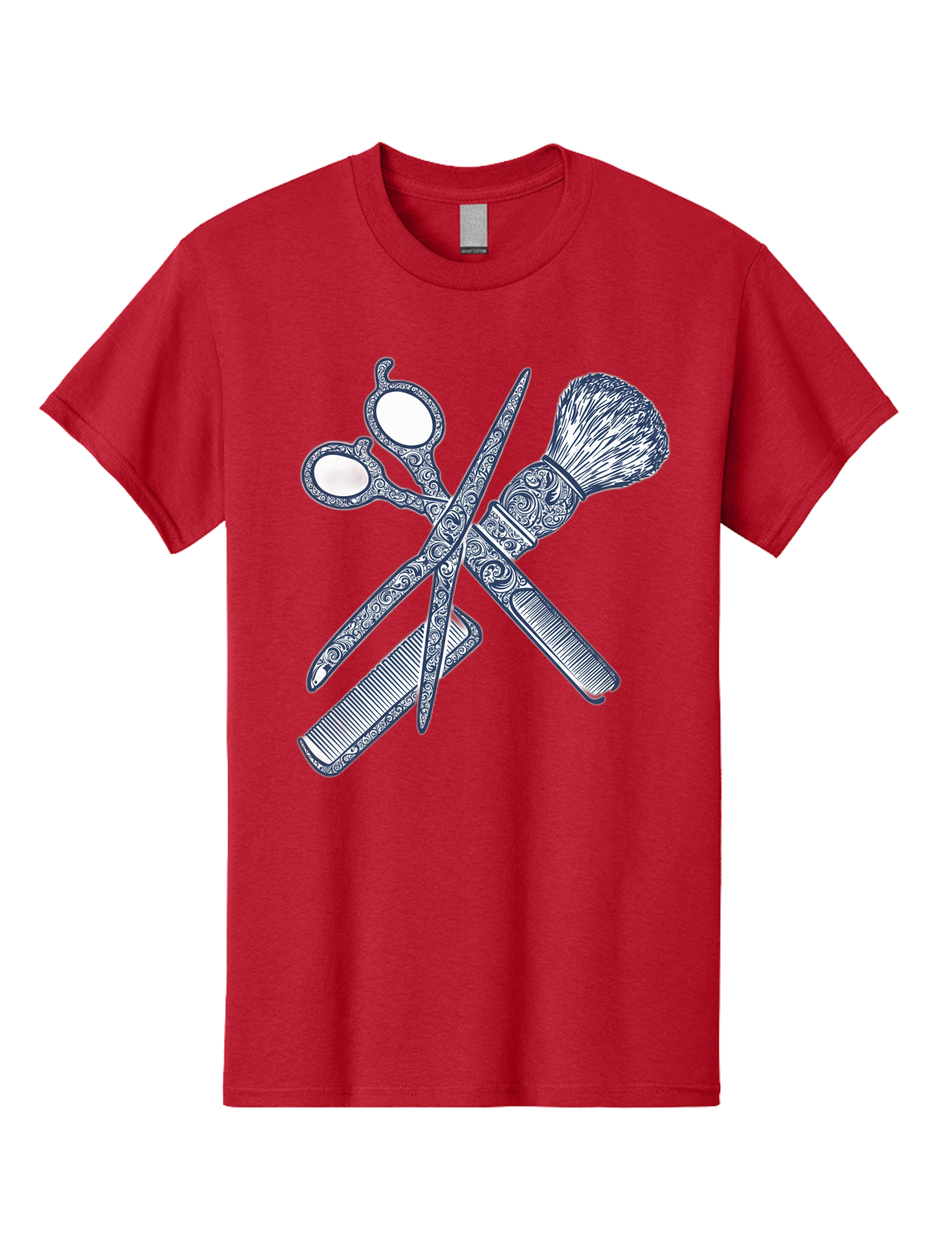 Barber-Tools Men'S Graphic Tee, 100% Cotton, Comfortable Casual Summer Wear, Machine Washable, Barber Scissors, Straight Razor, Shaving Brush, Vintage Grooming, Men'S Grooming, Classic Barber Shop, Antique Styling, Ornate Details, Bac612