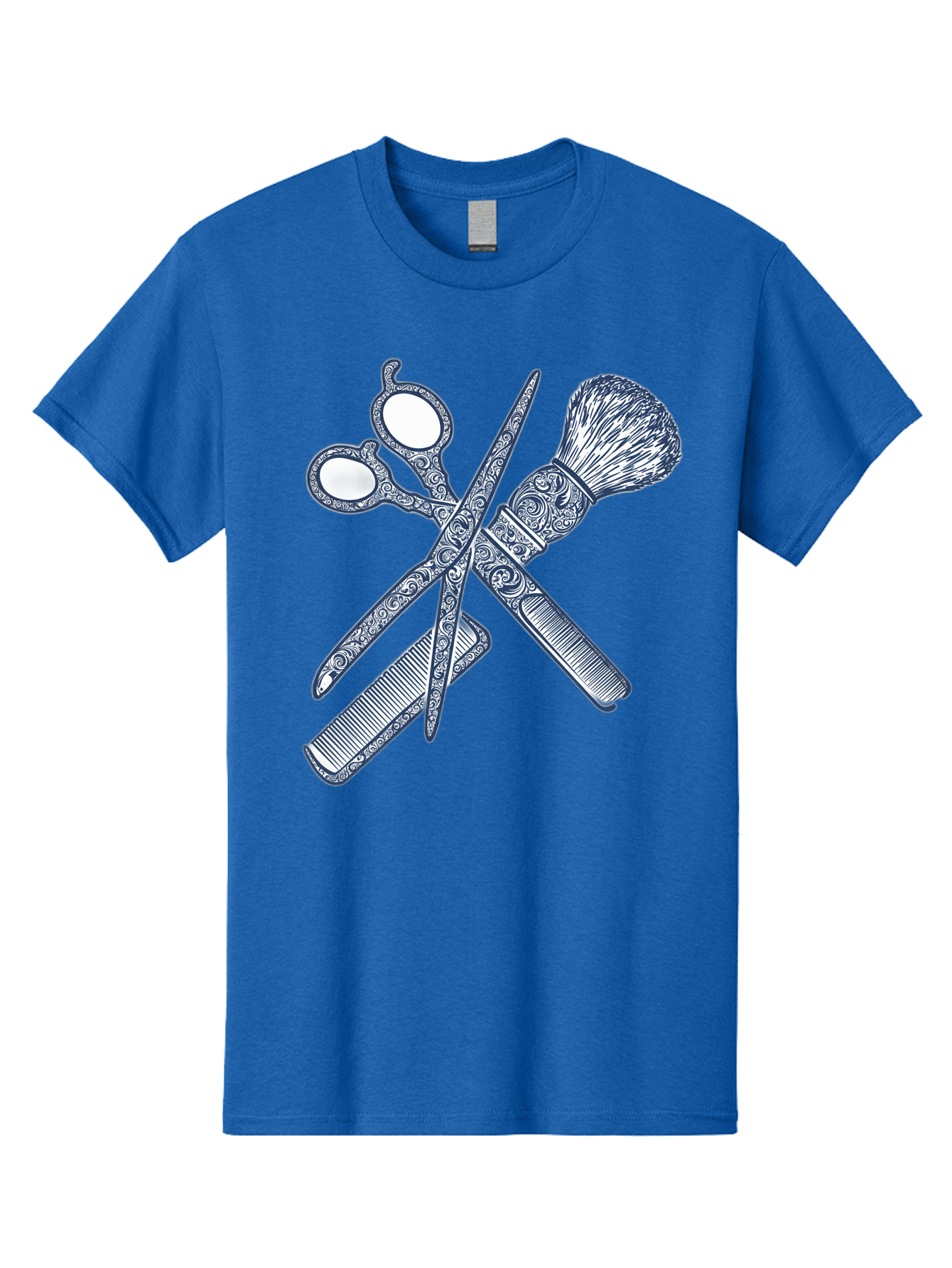 Barber-Tools Men'S Graphic Tee, 100% Cotton, Comfortable Casual Summer Wear, Machine Washable, Barber Scissors, Straight Razor, Shaving Brush, Vintage Grooming, Men'S Grooming, Classic Barber Shop, Antique Styling, Ornate Details, Bac612