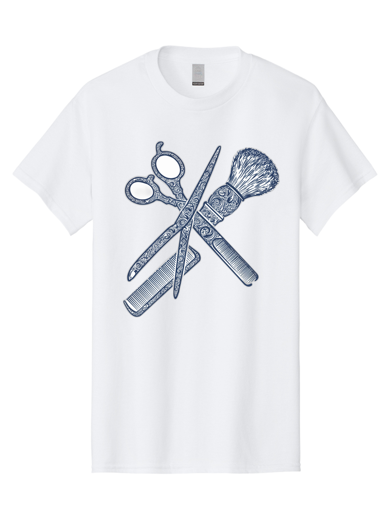 Barber-Tools Men'S Graphic Tee, 100% Cotton, Comfortable Casual Summer Wear, Machine Washable, Barber Scissors, Straight Razor, Shaving Brush, Vintage Grooming, Men'S Grooming, Classic Barber Shop, Antique Styling, Ornate Details, Bac612