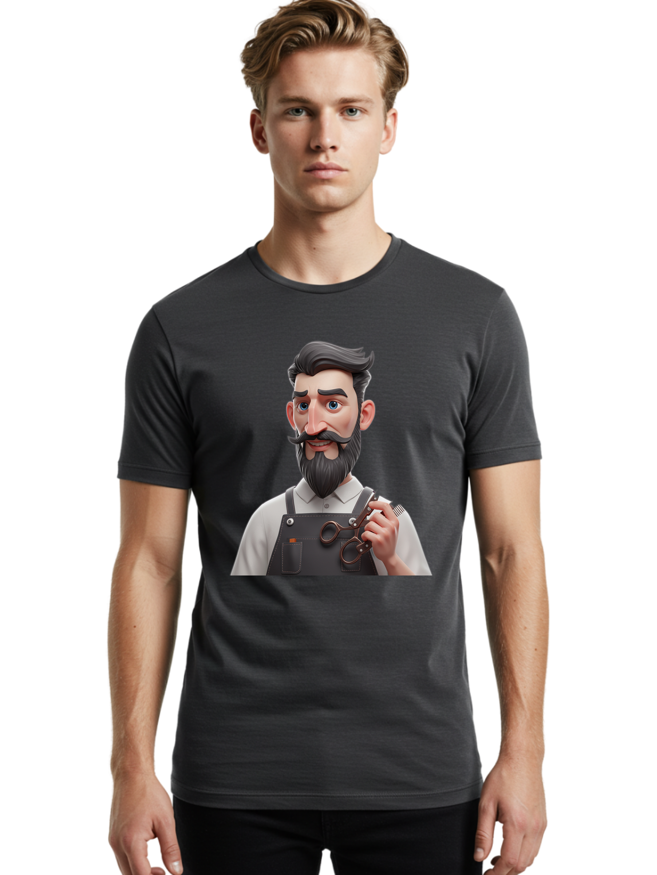 Barber Men'S Graphic Tee, 100% Cotton, Comfortable Casual Summer Wear, Machine Washable, Barber Holding Scissors, Grooming Tools, 3D Character, Bearded Man, Barber Shop, Haircut, Grooming, Male Stylist, Salon Professional Bac613