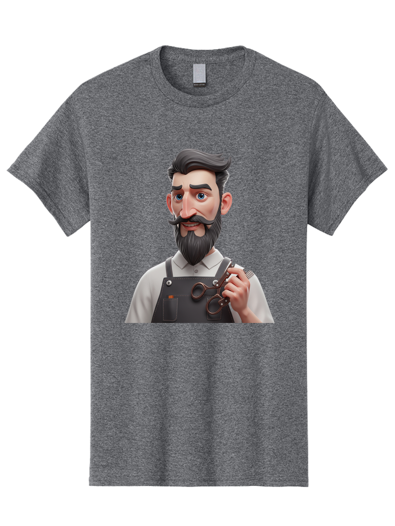 Barber Men'S Graphic Tee, 100% Cotton, Comfortable Casual Summer Wear, Machine Washable, Barber Holding Scissors, Grooming Tools, 3D Character, Bearded Man, Barber Shop, Haircut, Grooming, Male Stylist, Salon Professional Bac613