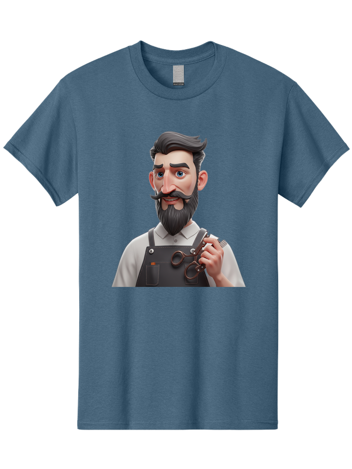Barber Men'S Graphic Tee, 100% Cotton, Comfortable Casual Summer Wear, Machine Washable, Barber Holding Scissors, Grooming Tools, 3D Character, Bearded Man, Barber Shop, Haircut, Grooming, Male Stylist, Salon Professional Bac613