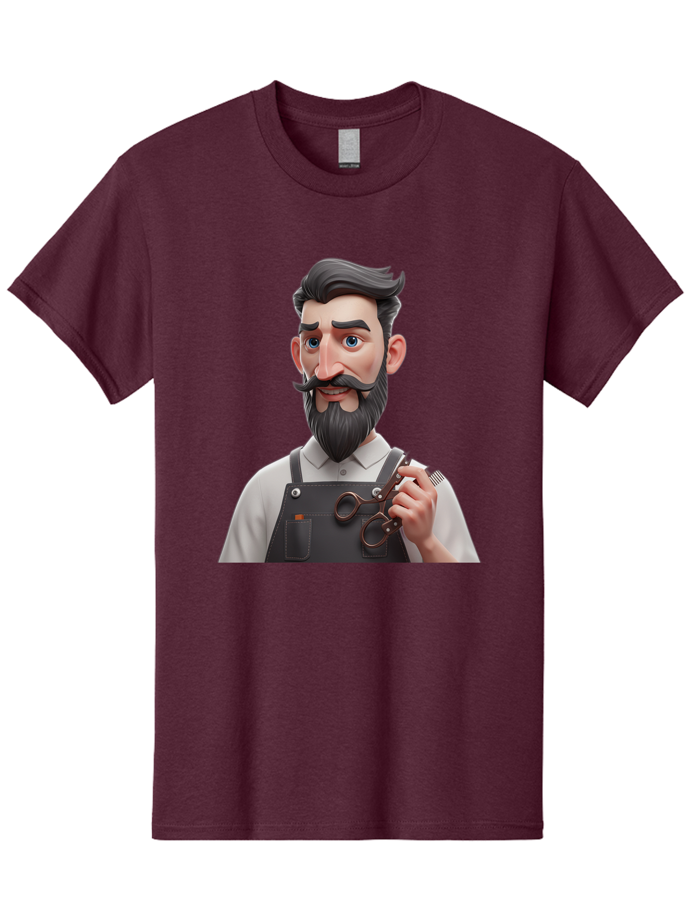 Barber Men'S Graphic Tee, 100% Cotton, Comfortable Casual Summer Wear, Machine Washable, Barber Holding Scissors, Grooming Tools, 3D Character, Bearded Man, Barber Shop, Haircut, Grooming, Male Stylist, Salon Professional Bac613