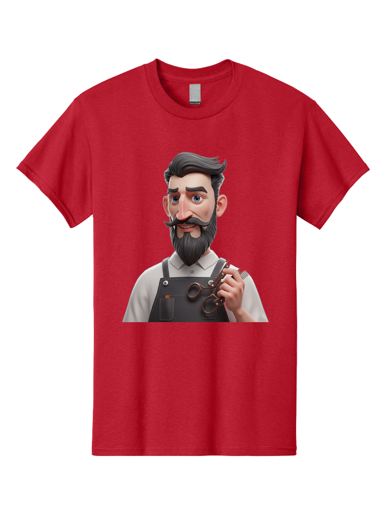 Barber Men'S Graphic Tee, 100% Cotton, Comfortable Casual Summer Wear, Machine Washable, Barber Holding Scissors, Grooming Tools, 3D Character, Bearded Man, Barber Shop, Haircut, Grooming, Male Stylist, Salon Professional Bac613