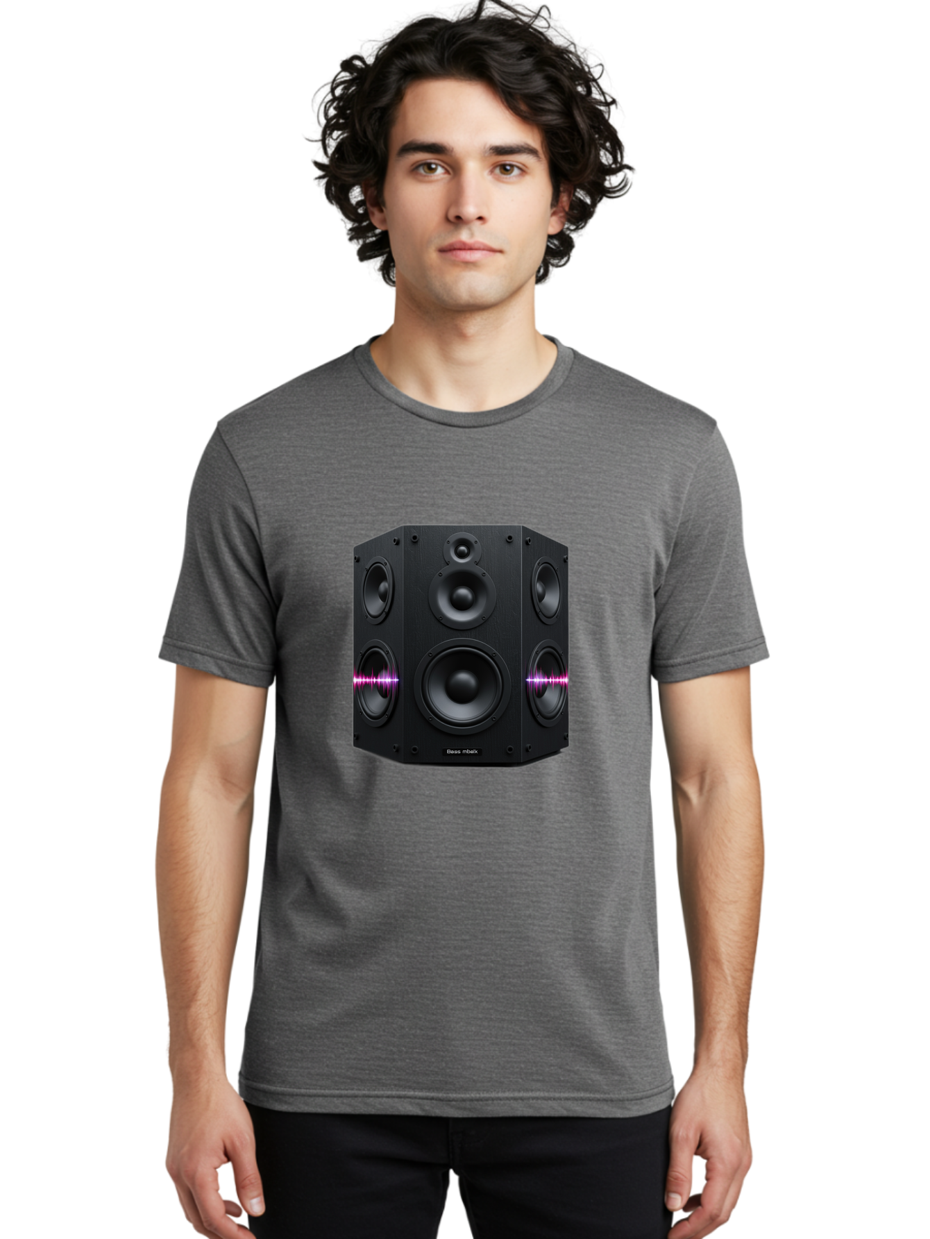 Base-Reflex Men'S Graphic Tee, 100% Cotton, Comfortable Casual Summer Wear, Machine Washable, Black Speaker System, Home Audio Equipment, Sound System, Hi-Fi Speaker, Purple Sound Wave, Music Technology, Audio Visual Bac614