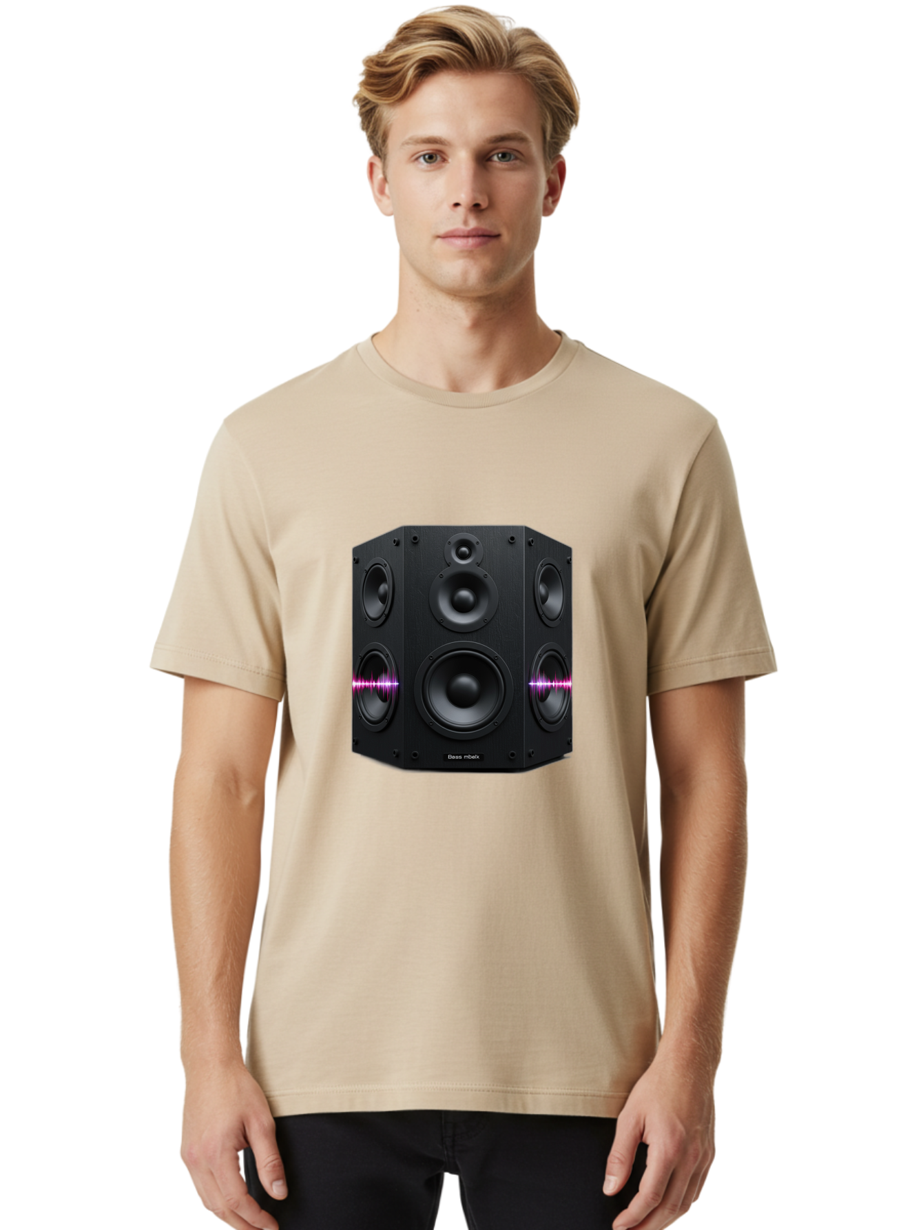 Base-Reflex Men'S Graphic Tee, 100% Cotton, Comfortable Casual Summer Wear, Machine Washable, Black Speaker System, Home Audio Equipment, Sound System, Hi-Fi Speaker, Purple Sound Wave, Music Technology, Audio Visual Bac614