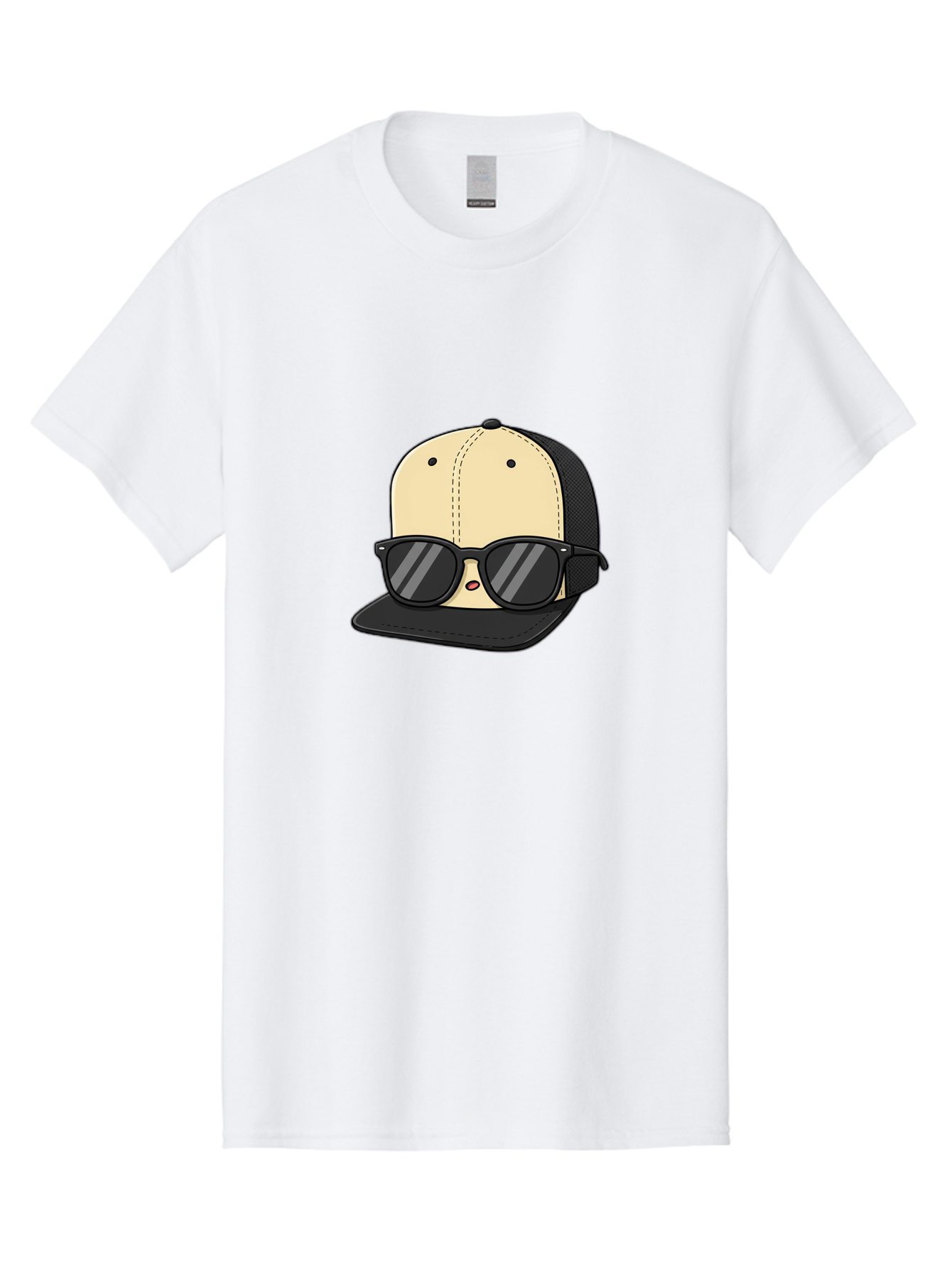 Baseball-Cap-1 Men'S Graphic Tee, 100% Cotton, Comfortable Casual Summer Wear, Machine Washable, Baseball Cap, Sunglasses, Cool Guy, Hipster Style, Trendy Accessories, Fashionable Hat, Cartoon Character, Black And Tan, Shades, Cool Vibes Bac615