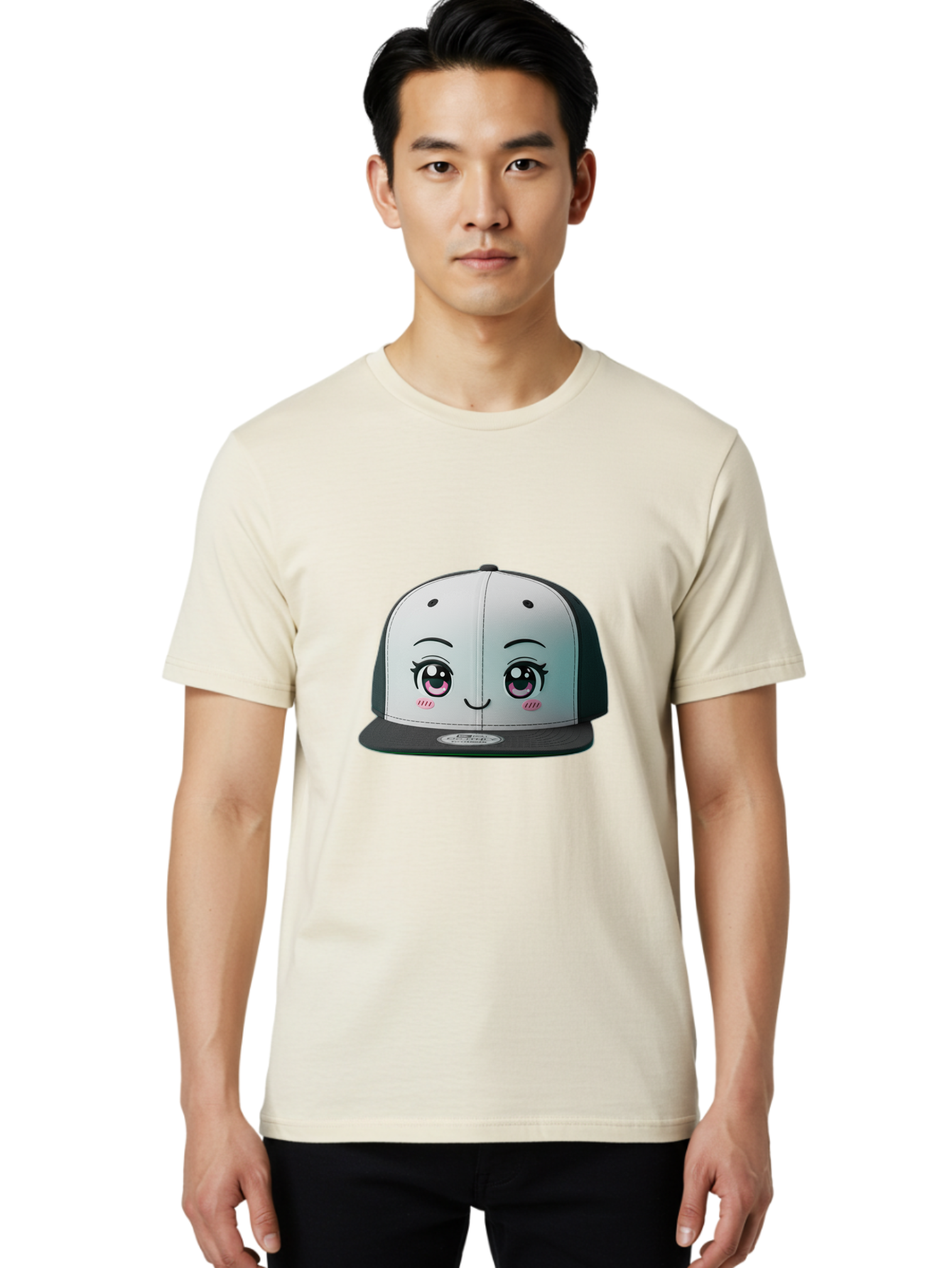 Baseball-Cap Men'S Graphic Tee, 100% Cotton, Comfortable Casual Summer Wear, Machine Washable, Cartoon Snapback Cap, Kawaii Fashion, Cute Hat Design, Playful Eyewear, Trendy Accessories, Streetwear Style, Anime Influence, Fashionable Headwear Bac618