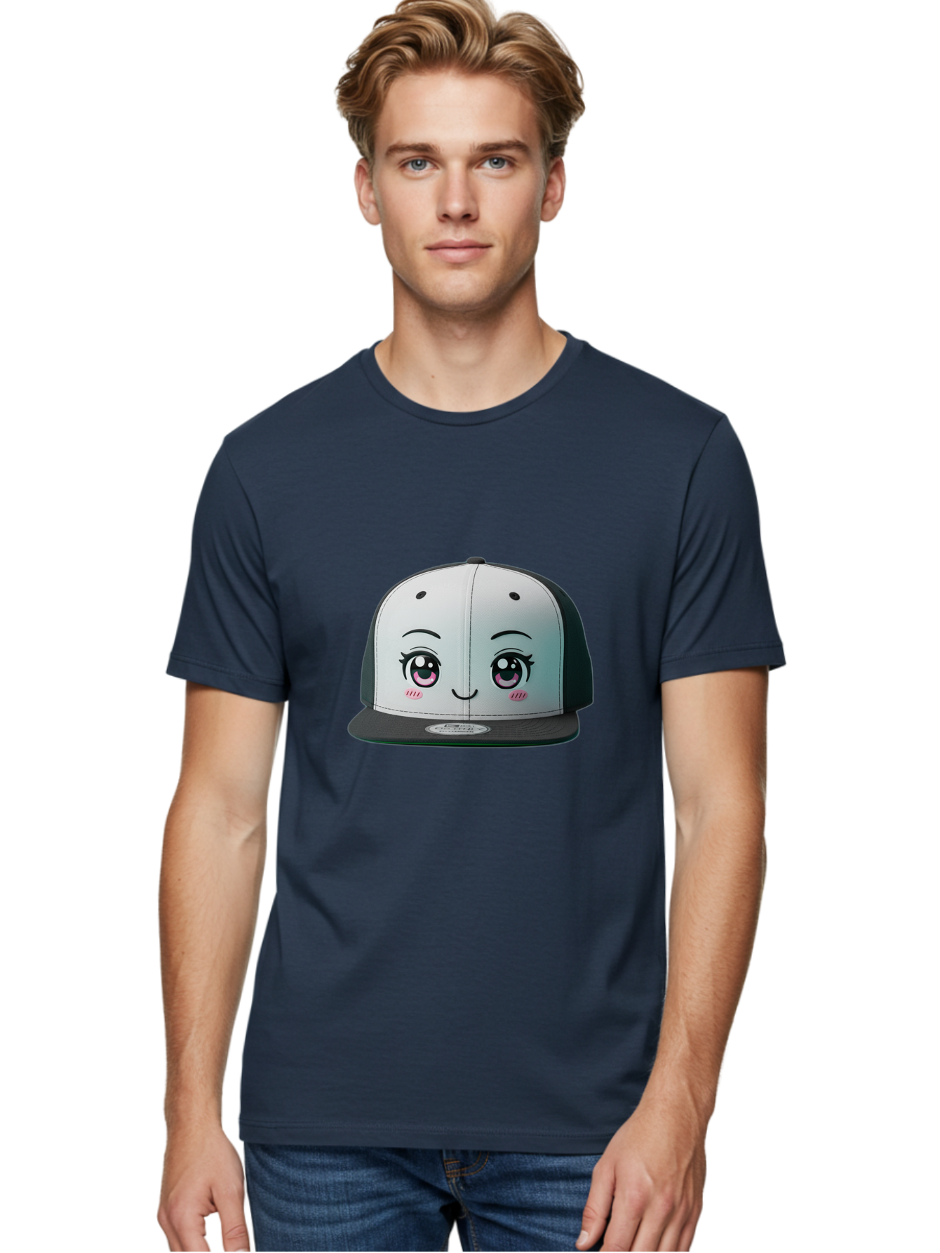 Baseball-Cap Men'S Graphic Tee, 100% Cotton, Comfortable Casual Summer Wear, Machine Washable, Cartoon Snapback Cap, Kawaii Fashion, Cute Hat Design, Playful Eyewear, Trendy Accessories, Streetwear Style, Anime Influence, Fashionable Headwear Bac618