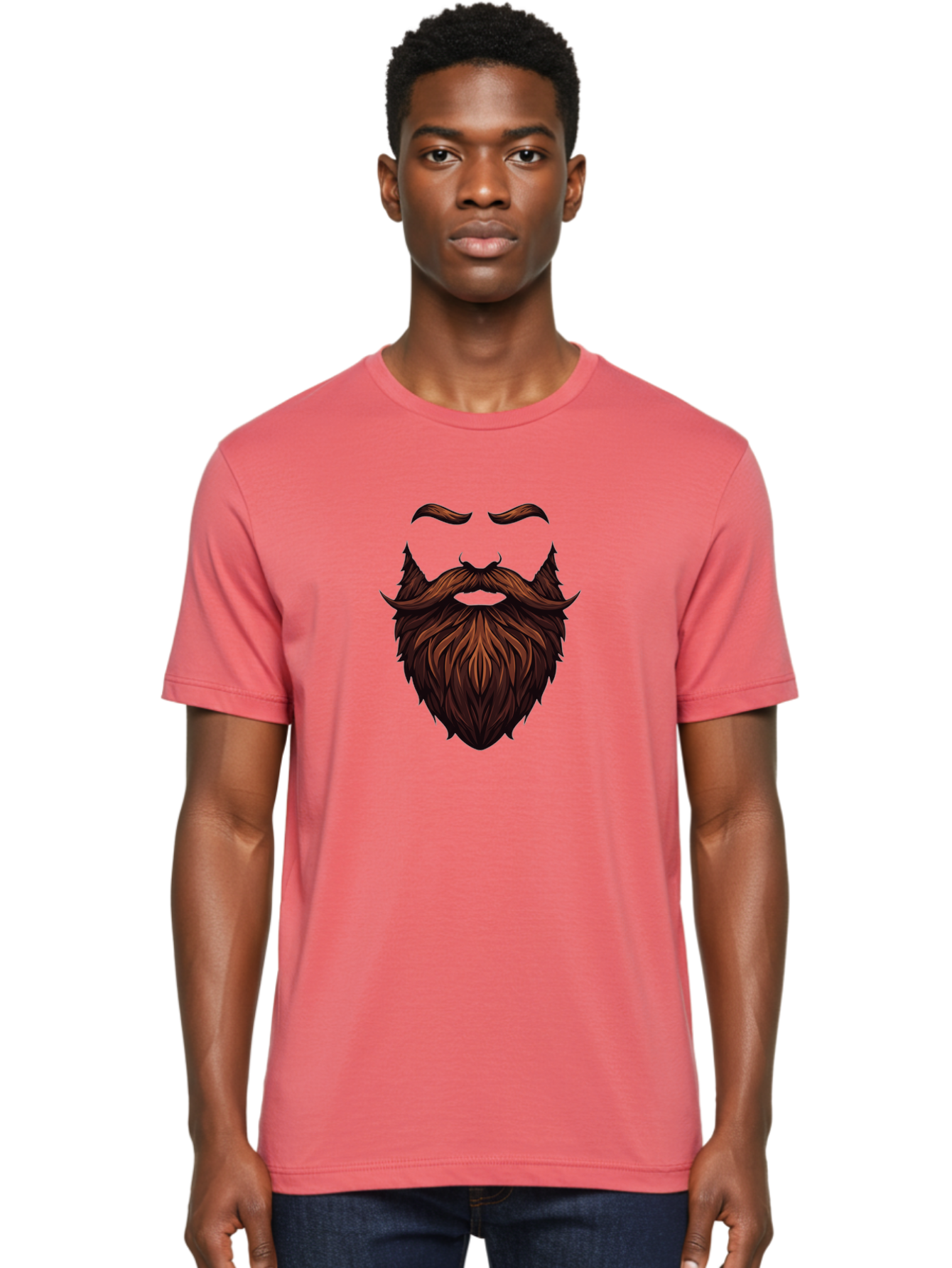 Beard-And-Mustache Men'S Graphic Tee, 100% Cotton, Comfortable Casual Summer Wear, Machine Washable, Luxurious Beard, Stylish Mustache, Hipster Grooming, Facial Hair, Brown Hair, Masculine Look, Trendy Style, Beard Care Bac620