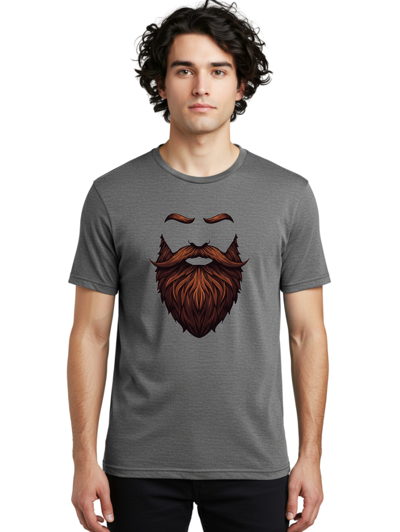 Beard-And-Mustache Men'S Graphic Tee, 100% Cotton, Comfortable Casual Summer Wear, Machine Washable, Luxurious Beard, Stylish Mustache, Hipster Grooming, Facial Hair, Brown Hair, Masculine Look, Trendy Style, Beard Care Bac620