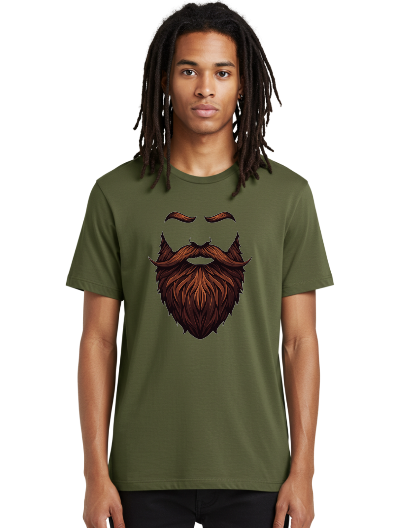 Beard-And-Mustache Men'S Graphic Tee, 100% Cotton, Comfortable Casual Summer Wear, Machine Washable, Luxurious Beard, Stylish Mustache, Hipster Grooming, Facial Hair, Brown Hair, Masculine Look, Trendy Style, Beard Care Bac620