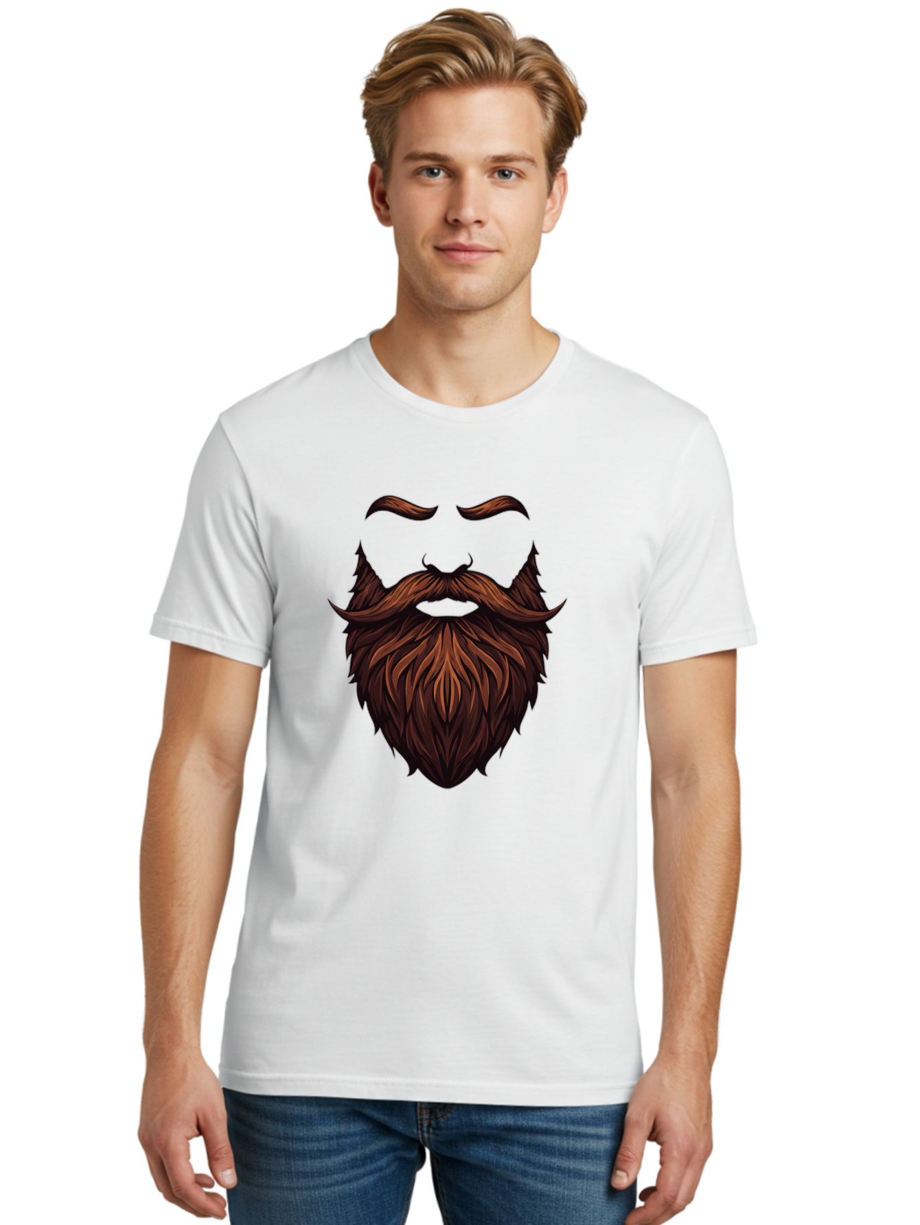 Beard-And-Mustache Men'S Graphic Tee, 100% Cotton, Comfortable Casual Summer Wear, Machine Washable, Luxurious Beard, Stylish Mustache, Hipster Grooming, Facial Hair, Brown Hair, Masculine Look, Trendy Style, Beard Care Bac620
