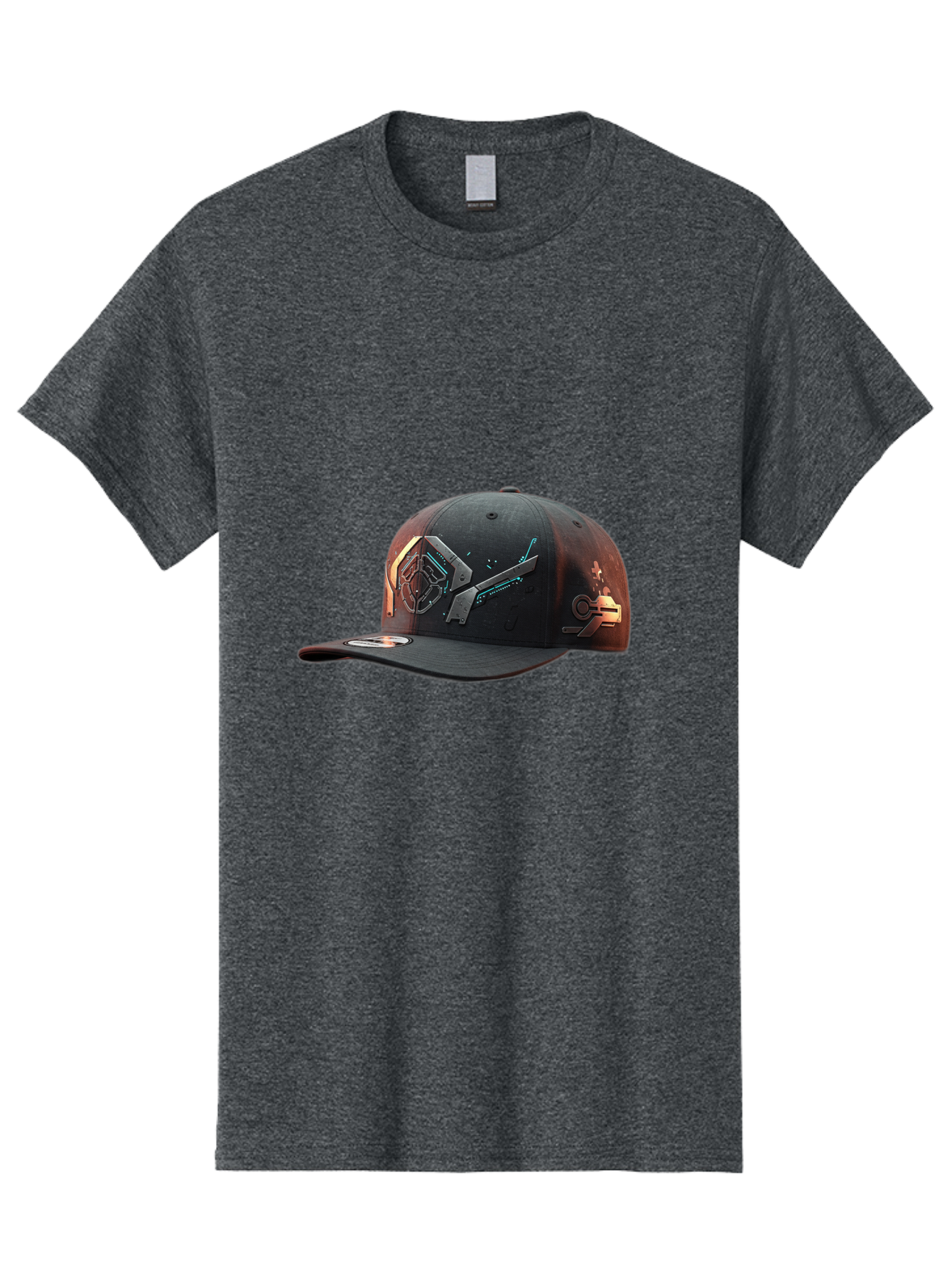 Black-Baseball-Cap Men'S Graphic Tee, 100% Cotton, Comfortable Casual Summer Wear, Machine Washable, Futuristic Baseball Cap, Cyberpunk Design, Neon Lights, High-Tech, Avant-Garde Fashion, Streetwear, Modern Accessories, Bold Graphics, Bac623