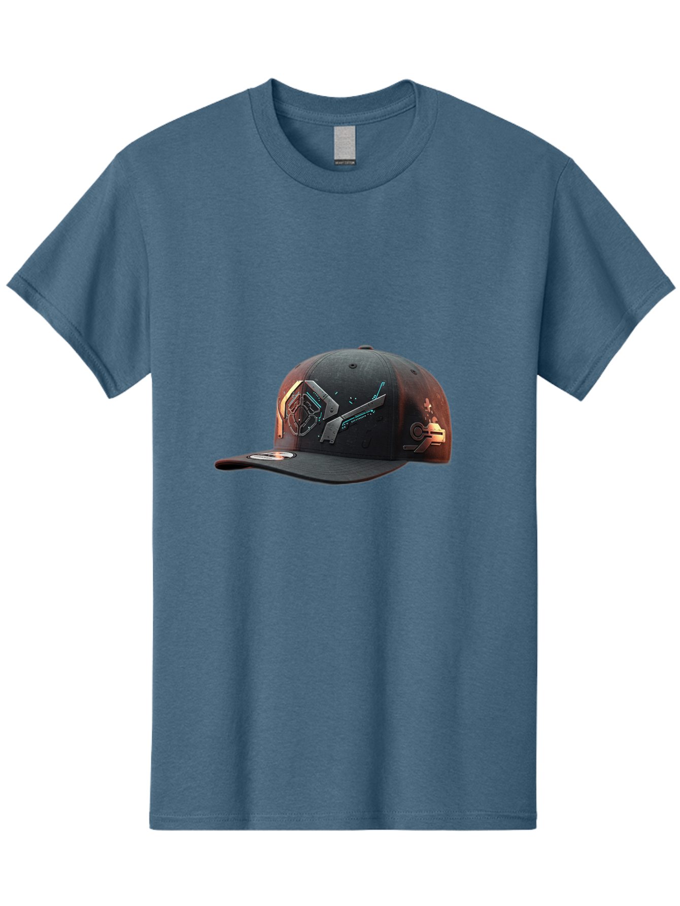 Black-Baseball-Cap Men'S Graphic Tee, 100% Cotton, Comfortable Casual Summer Wear, Machine Washable, Futuristic Baseball Cap, Cyberpunk Design, Neon Lights, High-Tech, Avant-Garde Fashion, Streetwear, Modern Accessories, Bold Graphics, Bac623