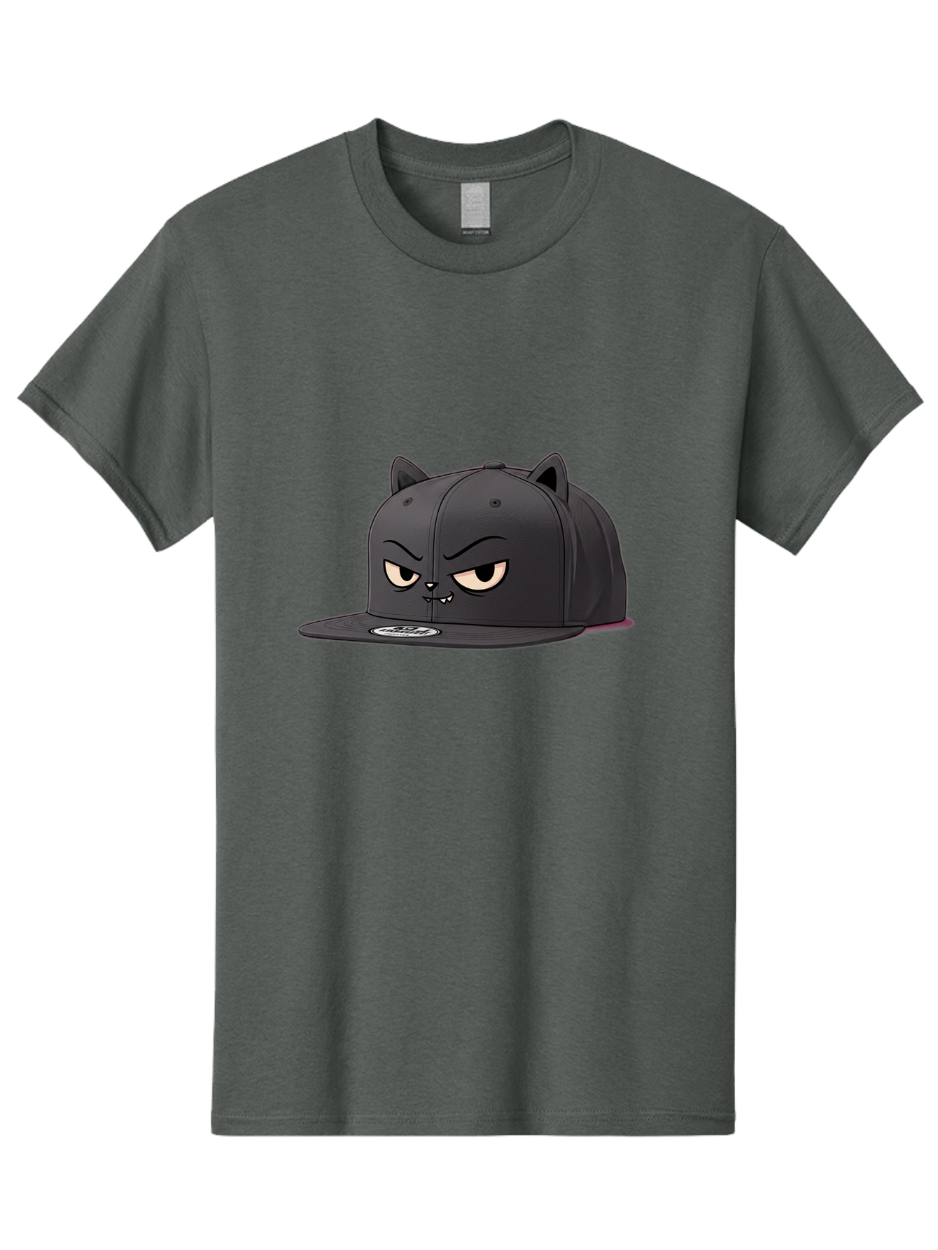 Black-Cat-Cap Men'S Graphic Tee, 100% Cotton, Comfortable Casual Summer Wear, Machine Washable, Black Baseball Cap, Cartoon Cat Face, Angry Expression, Feline Features, Black Hat, Grumpy Cat, Cat Ears, Trendy Accessory, Streetwear Fashion Bac624