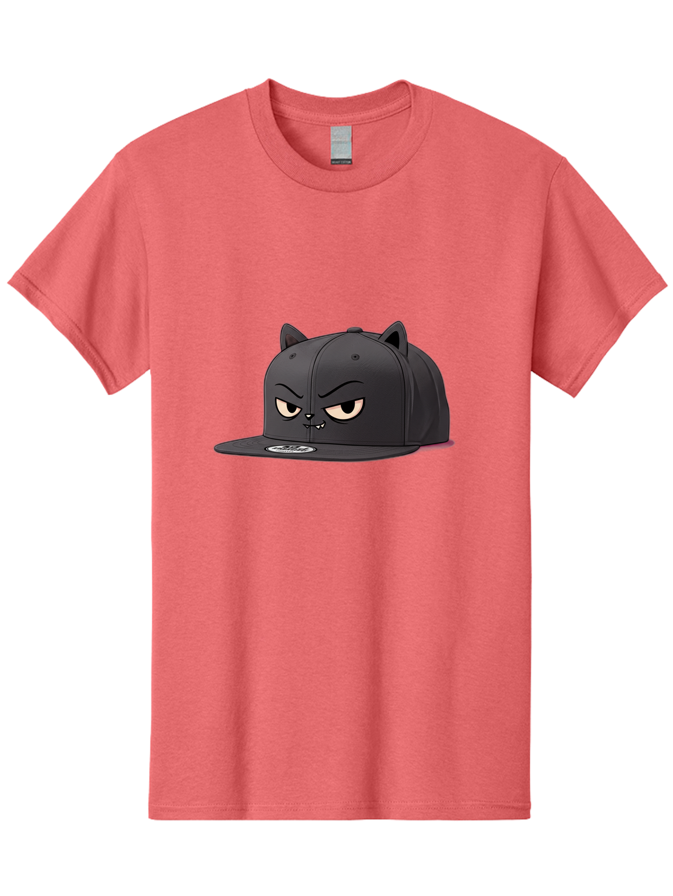 Black-Cat-Cap Men'S Graphic Tee, 100% Cotton, Comfortable Casual Summer Wear, Machine Washable, Black Baseball Cap, Cartoon Cat Face, Angry Expression, Feline Features, Black Hat, Grumpy Cat, Cat Ears, Trendy Accessory, Streetwear Fashion Bac624