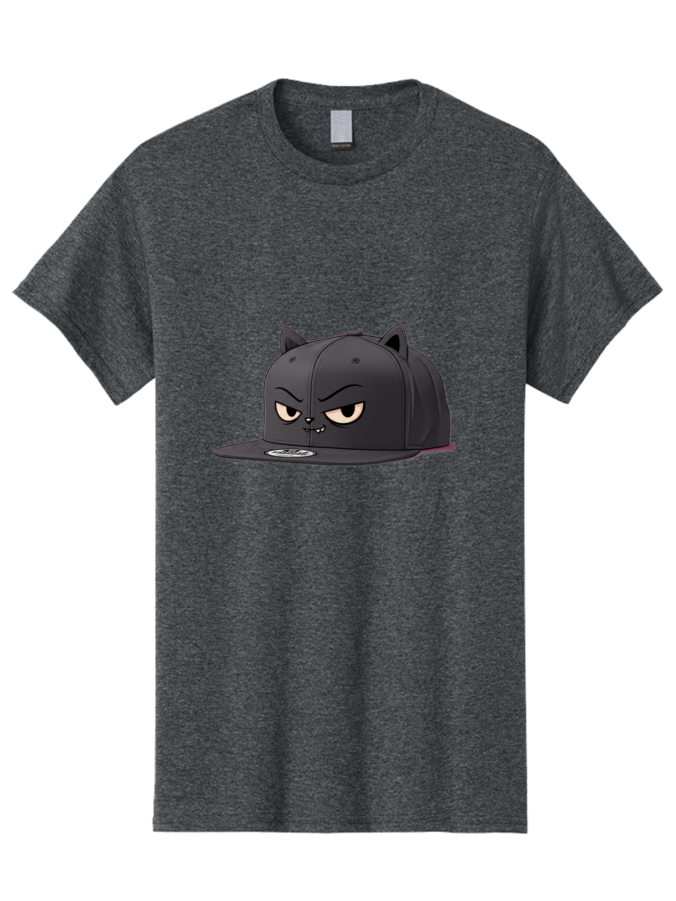 Black-Cat-Cap Men'S Graphic Tee, 100% Cotton, Comfortable Casual Summer Wear, Machine Washable, Black Baseball Cap, Cartoon Cat Face, Angry Expression, Feline Features, Black Hat, Grumpy Cat, Cat Ears, Trendy Accessory, Streetwear Fashion Bac624