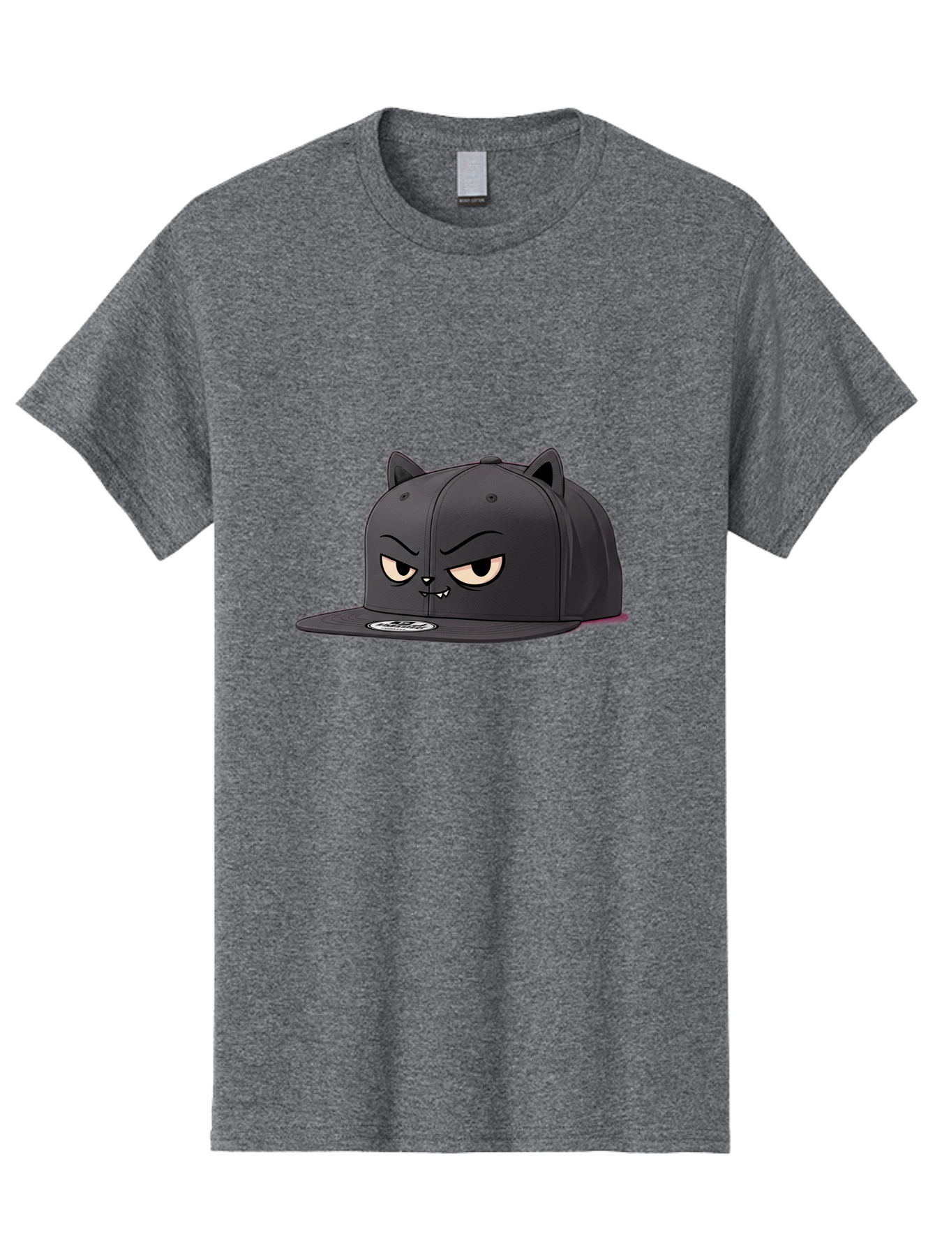Black-Cat-Cap Men'S Graphic Tee, 100% Cotton, Comfortable Casual Summer Wear, Machine Washable, Black Baseball Cap, Cartoon Cat Face, Angry Expression, Feline Features, Black Hat, Grumpy Cat, Cat Ears, Trendy Accessory, Streetwear Fashion Bac624