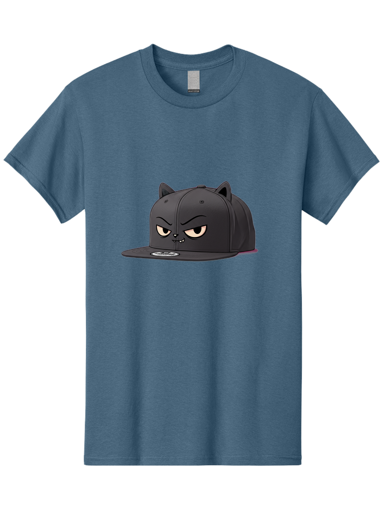 Black-Cat-Cap Men'S Graphic Tee, 100% Cotton, Comfortable Casual Summer Wear, Machine Washable, Black Baseball Cap, Cartoon Cat Face, Angry Expression, Feline Features, Black Hat, Grumpy Cat, Cat Ears, Trendy Accessory, Streetwear Fashion Bac624