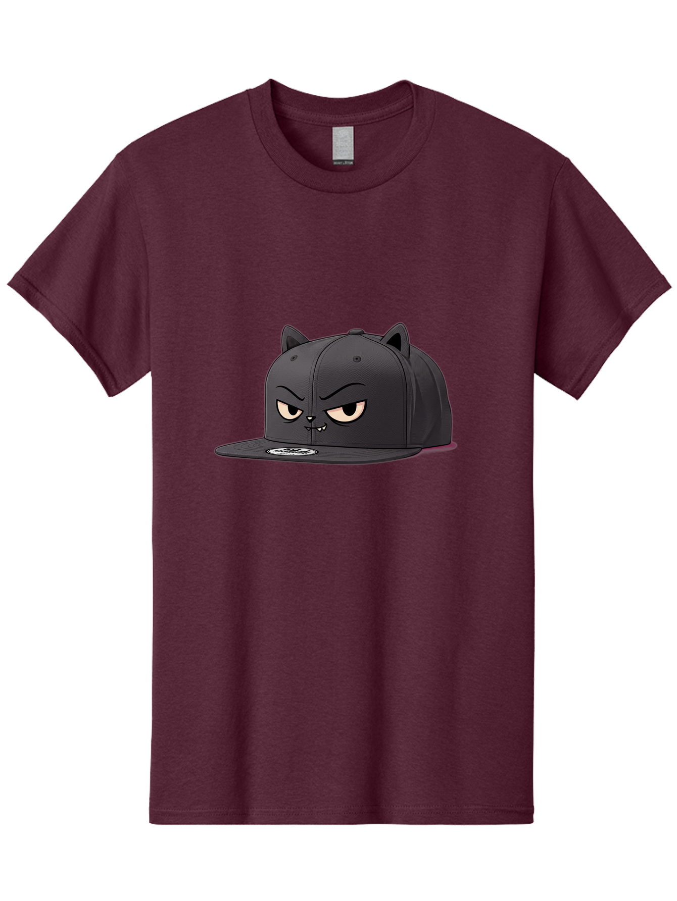 Black-Cat-Cap Men'S Graphic Tee, 100% Cotton, Comfortable Casual Summer Wear, Machine Washable, Black Baseball Cap, Cartoon Cat Face, Angry Expression, Feline Features, Black Hat, Grumpy Cat, Cat Ears, Trendy Accessory, Streetwear Fashion Bac624