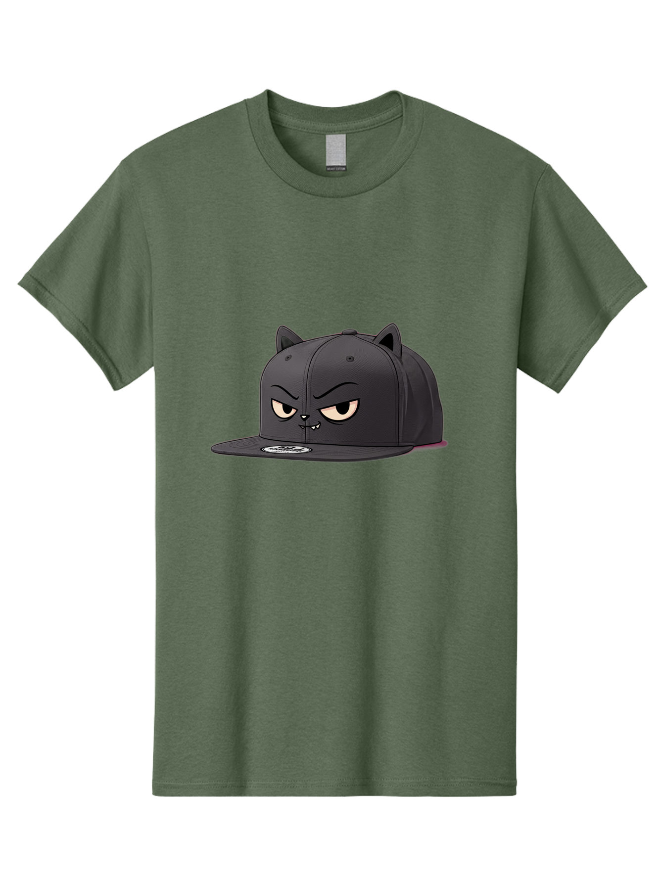 Black-Cat-Cap Men'S Graphic Tee, 100% Cotton, Comfortable Casual Summer Wear, Machine Washable, Black Baseball Cap, Cartoon Cat Face, Angry Expression, Feline Features, Black Hat, Grumpy Cat, Cat Ears, Trendy Accessory, Streetwear Fashion Bac624