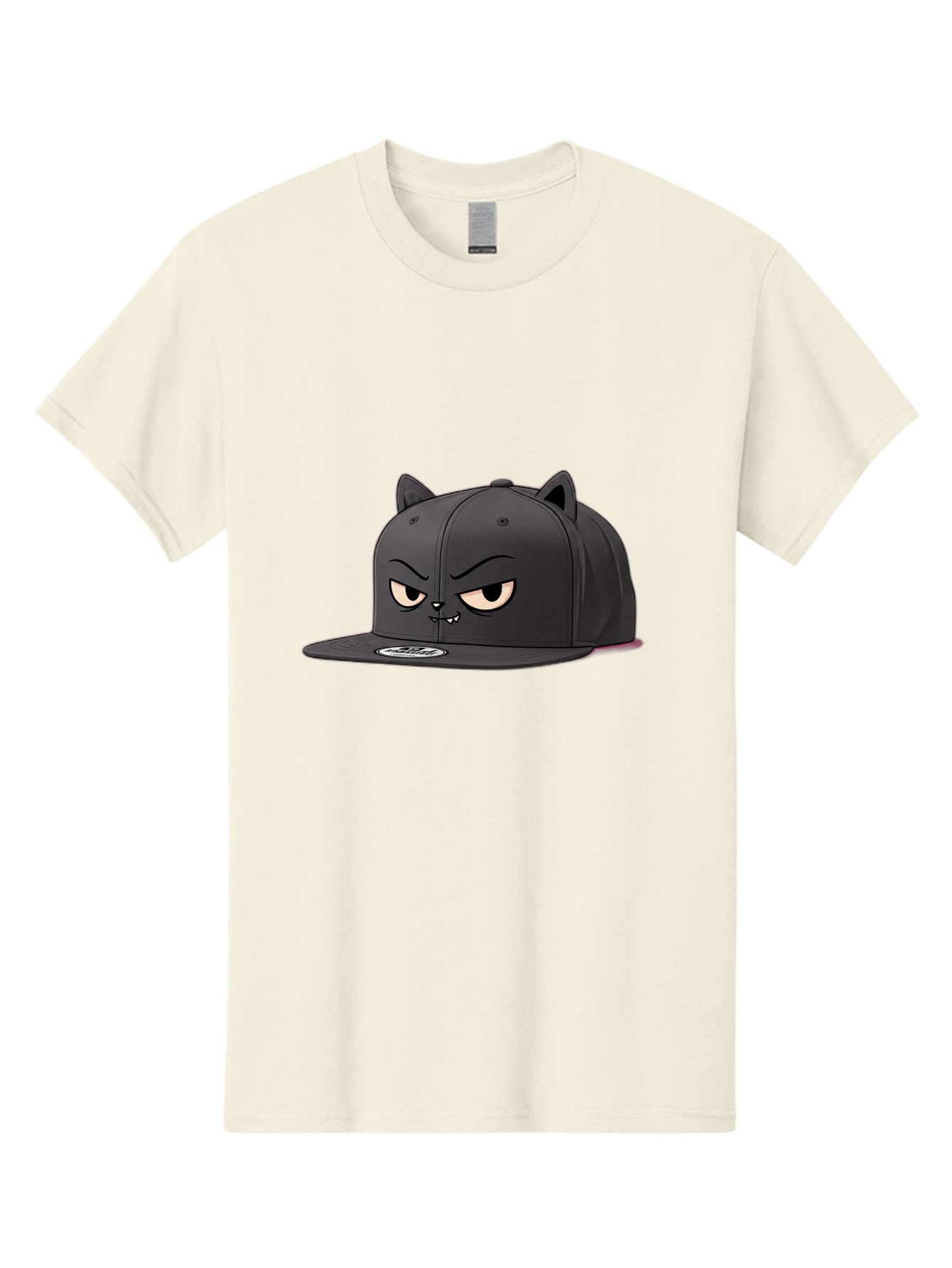 Black-Cat-Cap Men'S Graphic Tee, 100% Cotton, Comfortable Casual Summer Wear, Machine Washable, Black Baseball Cap, Cartoon Cat Face, Angry Expression, Feline Features, Black Hat, Grumpy Cat, Cat Ears, Trendy Accessory, Streetwear Fashion Bac624