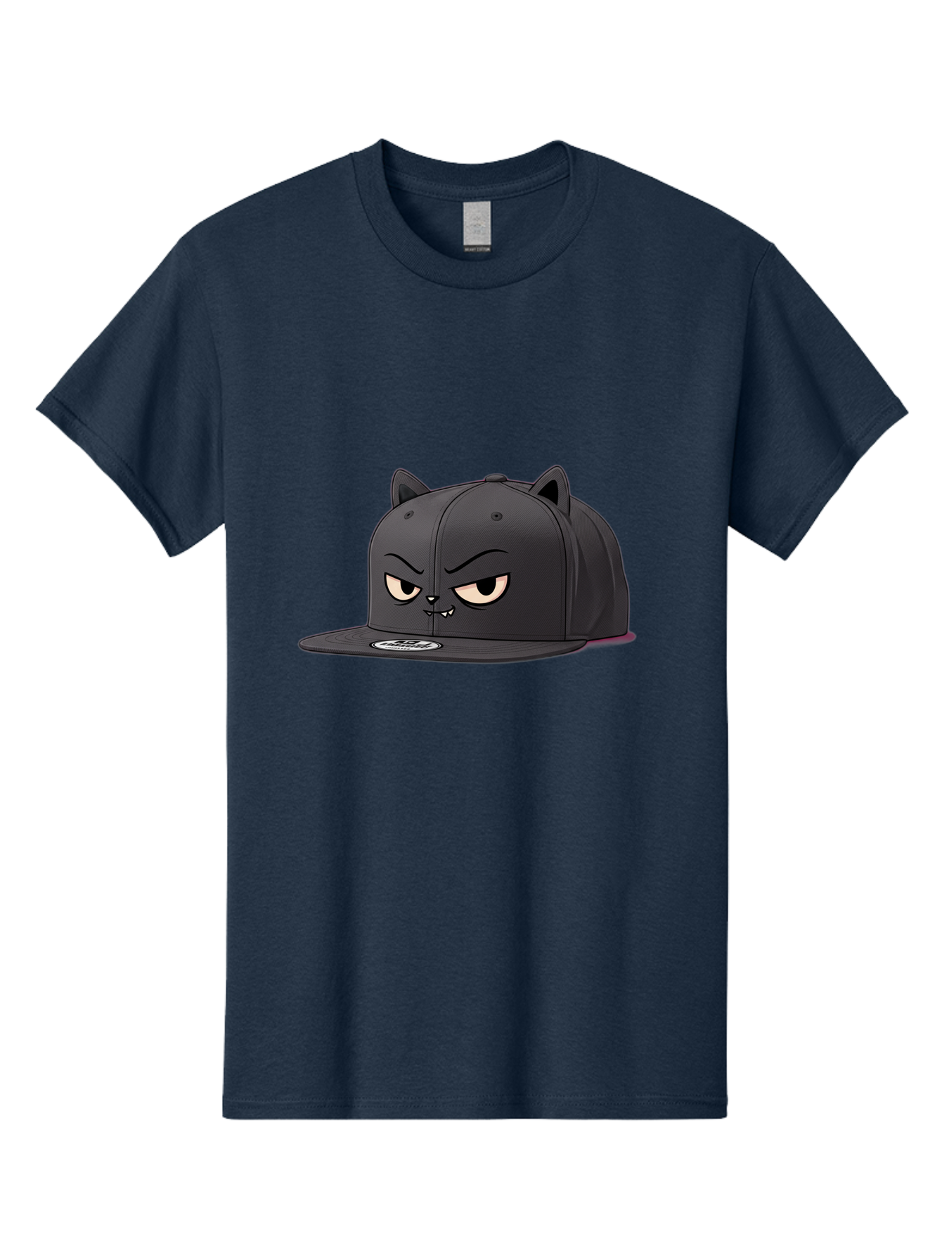Black-Cat-Cap Men'S Graphic Tee, 100% Cotton, Comfortable Casual Summer Wear, Machine Washable, Black Baseball Cap, Cartoon Cat Face, Angry Expression, Feline Features, Black Hat, Grumpy Cat, Cat Ears, Trendy Accessory, Streetwear Fashion Bac624