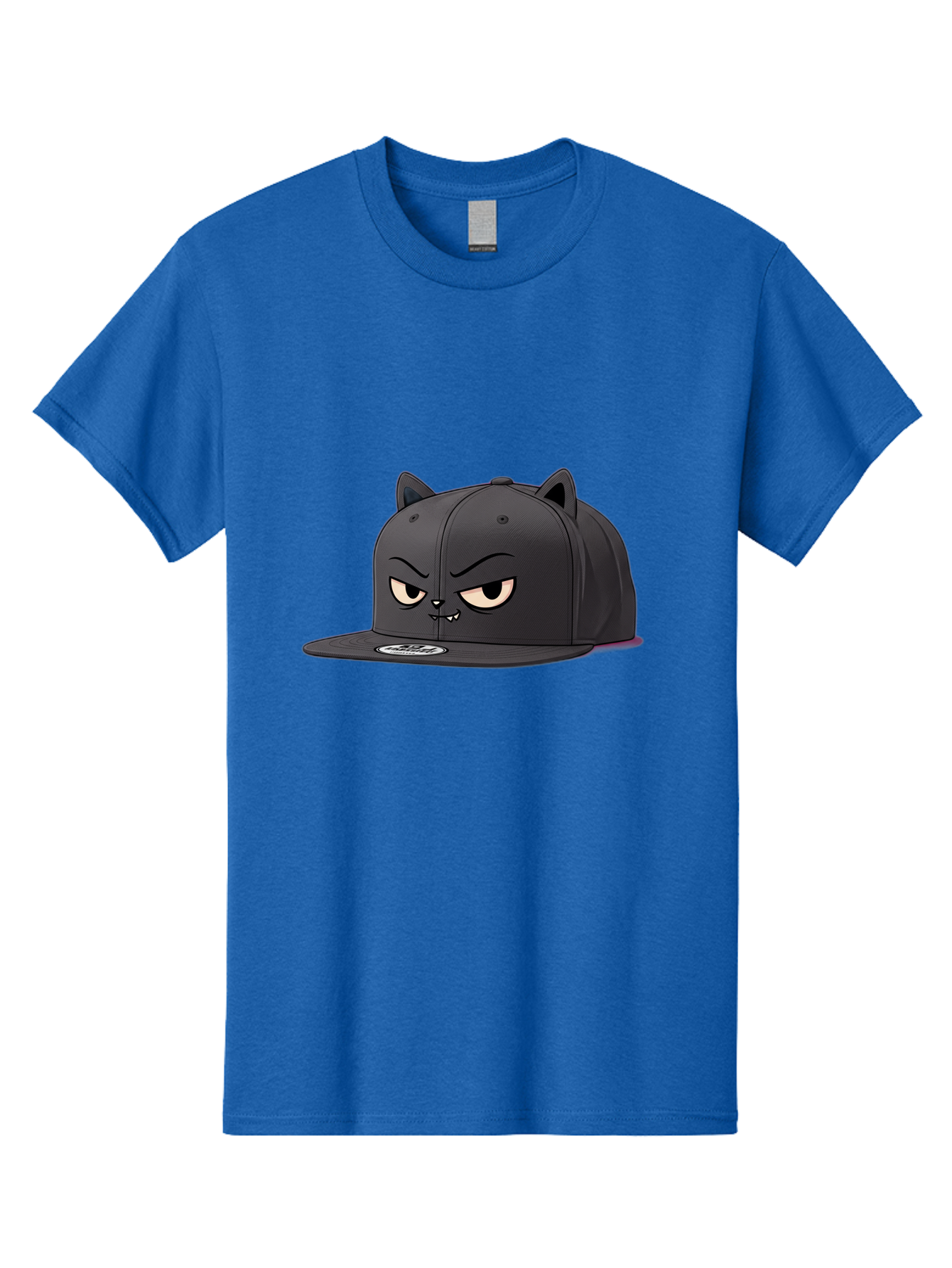 Black-Cat-Cap Men'S Graphic Tee, 100% Cotton, Comfortable Casual Summer Wear, Machine Washable, Black Baseball Cap, Cartoon Cat Face, Angry Expression, Feline Features, Black Hat, Grumpy Cat, Cat Ears, Trendy Accessory, Streetwear Fashion Bac624