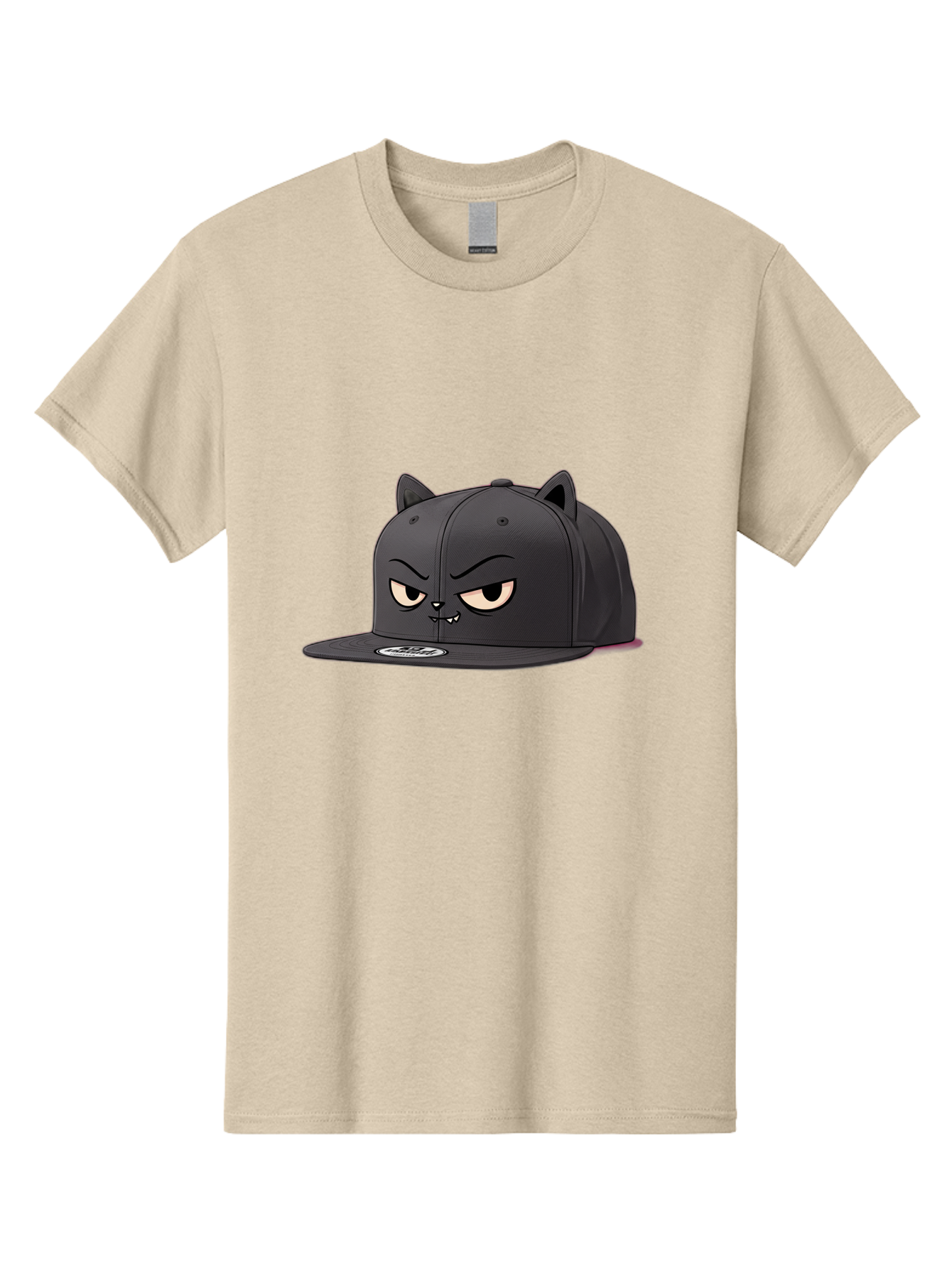 Black-Cat-Cap Men'S Graphic Tee, 100% Cotton, Comfortable Casual Summer Wear, Machine Washable, Black Baseball Cap, Cartoon Cat Face, Angry Expression, Feline Features, Black Hat, Grumpy Cat, Cat Ears, Trendy Accessory, Streetwear Fashion Bac624