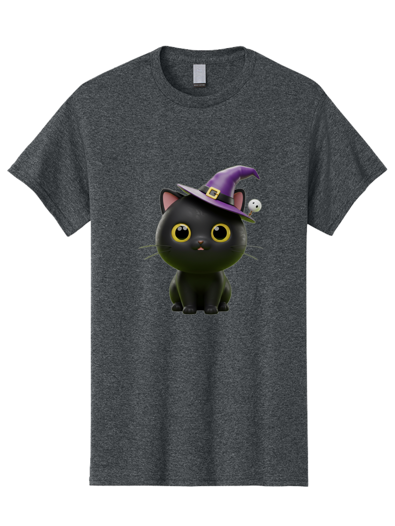 Black-Cat-Witch-1 Men'S Graphic Tee, 100% Cotton, Comfortable Casual Summer Wear, Machine Washable, Black Cat, Purple Witch Hat, Gold Buckle, Spooky Eyes, Cartoon Character, Halloween Theme, Cute Kitty, Witch'S Familiar, Mystical Creature Bac627
