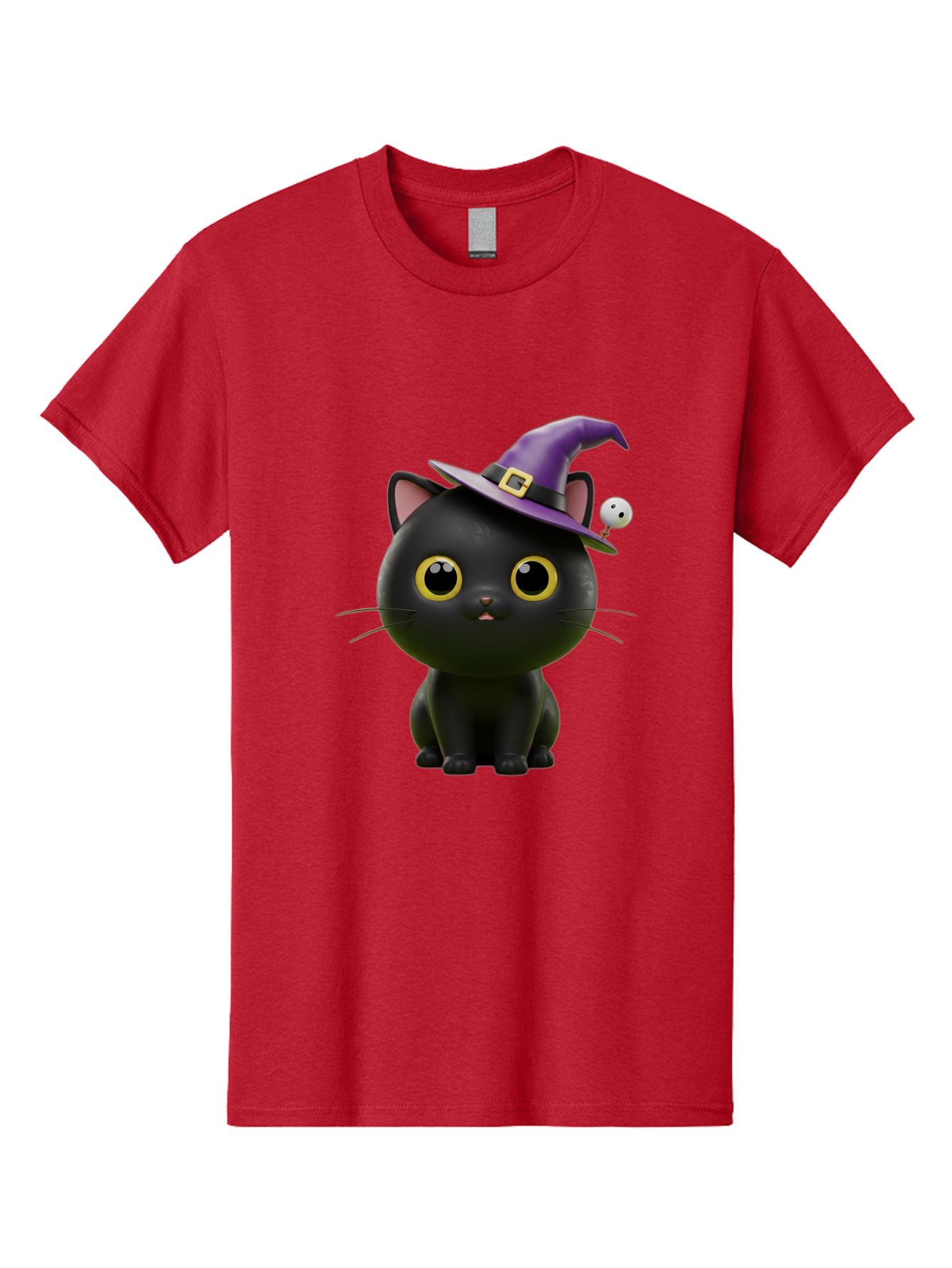 Black-Cat-Witch-1 Men'S Graphic Tee, 100% Cotton, Comfortable Casual Summer Wear, Machine Washable, Black Cat, Purple Witch Hat, Gold Buckle, Spooky Eyes, Cartoon Character, Halloween Theme, Cute Kitty, Witch'S Familiar, Mystical Creature Bac627