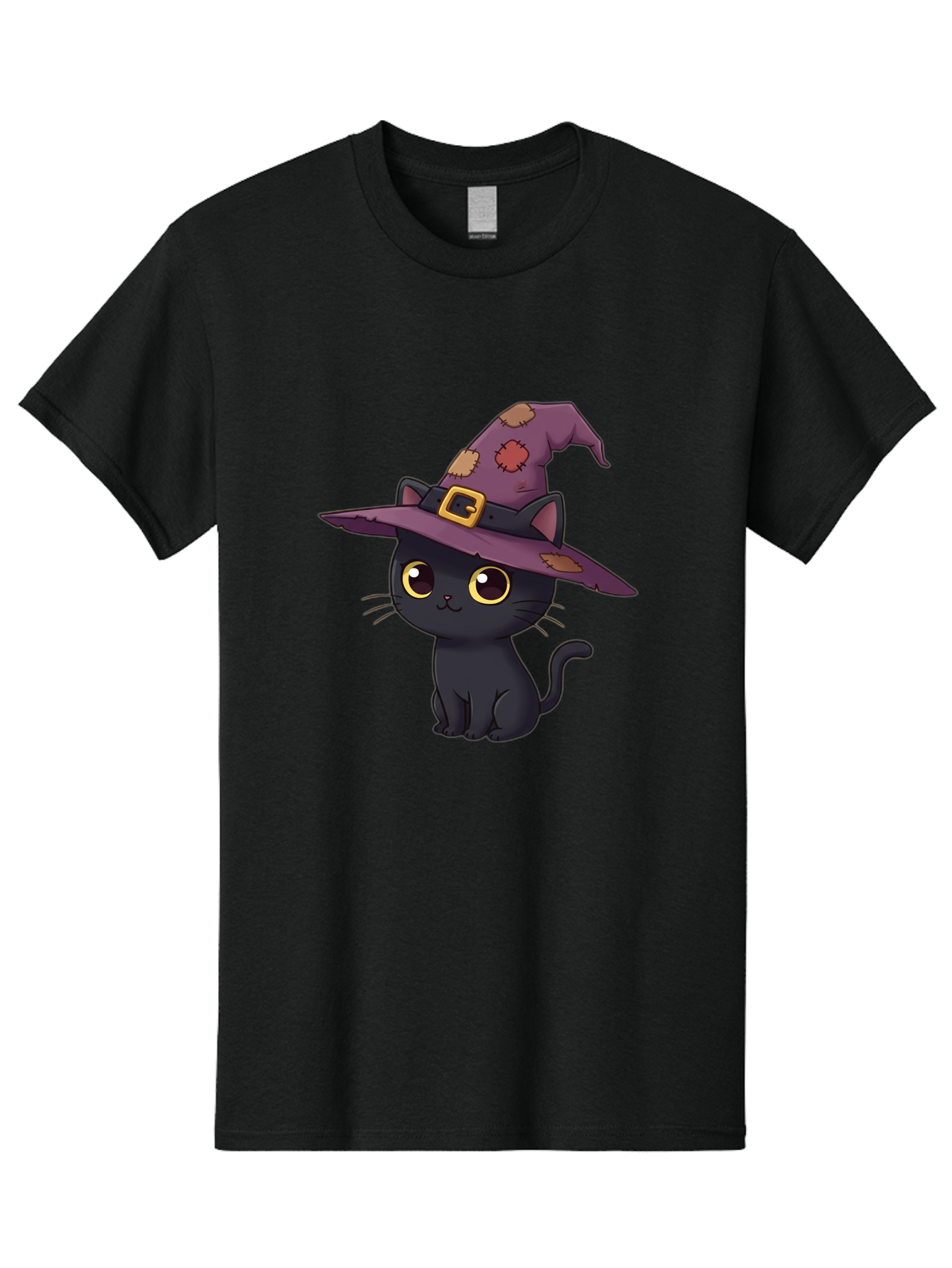 Black-Cat-Witch Men'S Graphic Tee, 100% Cotton, Comfortable Casual Summer Wear, Machine Washable, Black Cat Wearing Purple Witch Hat, Halloween Theme, Cute Cartoon Character, Spooky Kitty, Magical Feline, Witch'S Familiar, Bac629