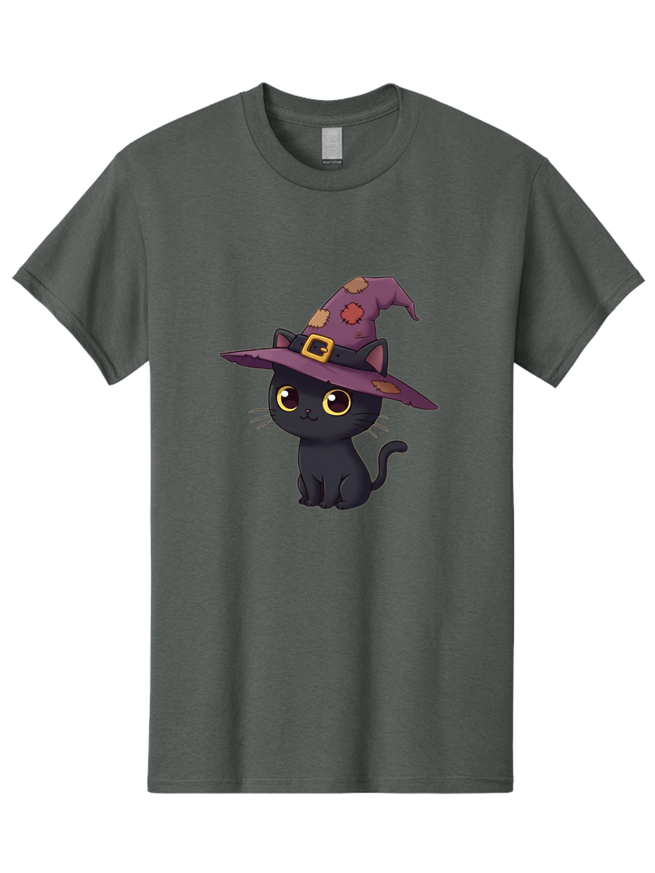 Black-Cat-Witch Men'S Graphic Tee, 100% Cotton, Comfortable Casual Summer Wear, Machine Washable, Black Cat Wearing Purple Witch Hat, Halloween Theme, Cute Cartoon Character, Spooky Kitty, Magical Feline, Witch'S Familiar, Bac629