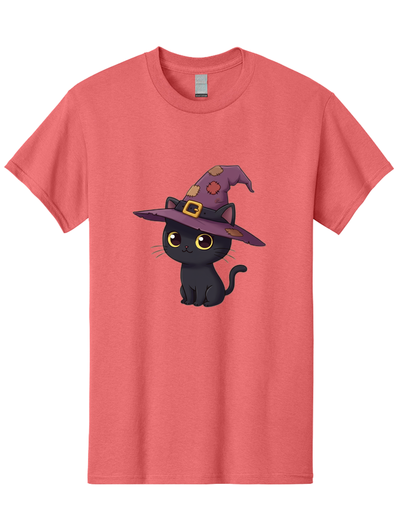Black-Cat-Witch Men'S Graphic Tee, 100% Cotton, Comfortable Casual Summer Wear, Machine Washable, Black Cat Wearing Purple Witch Hat, Halloween Theme, Cute Cartoon Character, Spooky Kitty, Magical Feline, Witch'S Familiar, Bac629